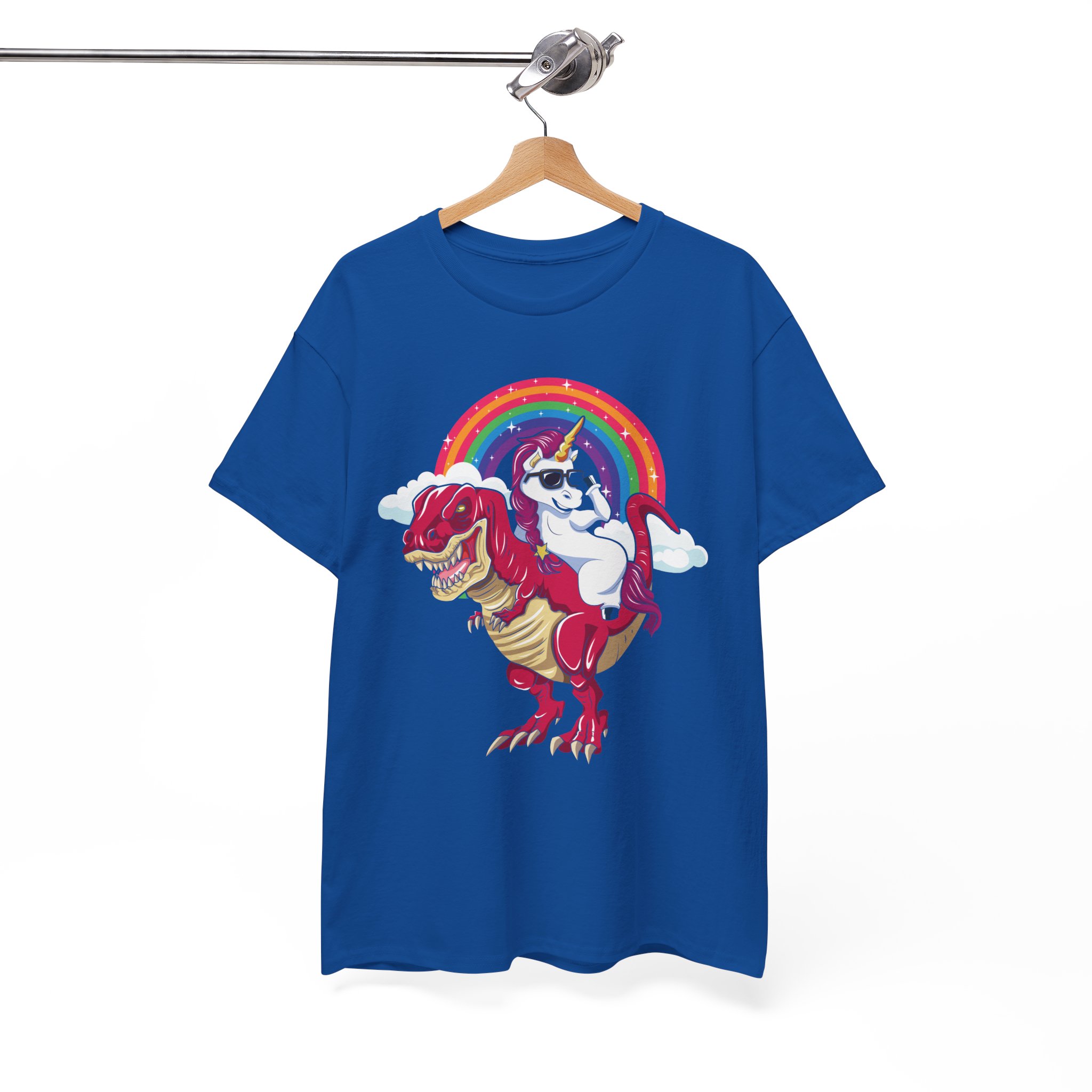 Unicorn Riding Dino T-Rex In the Rainbow T-Shirt - Image 10