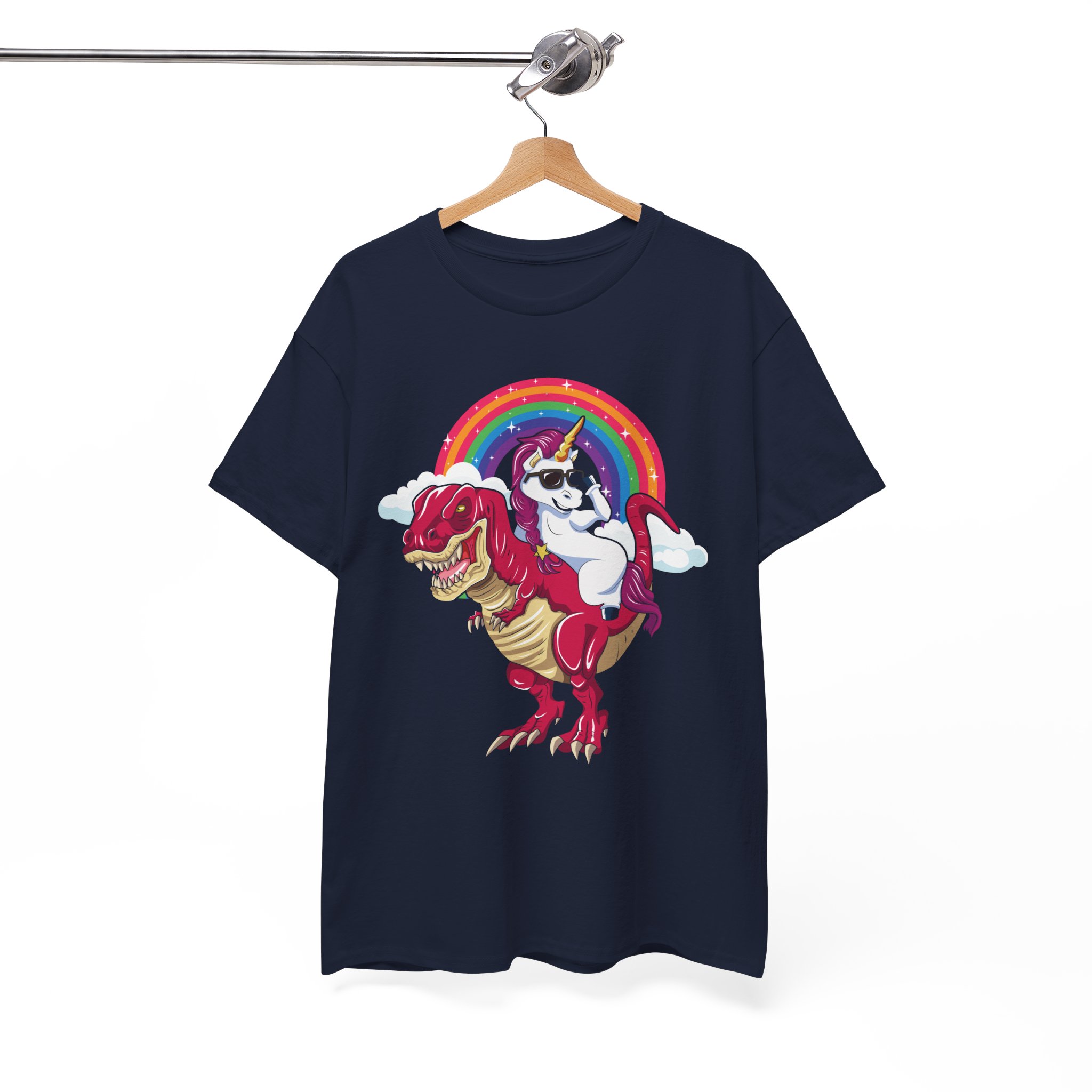 Unicorn Riding Dino T-Rex In the Rainbow T-Shirt - Image 11