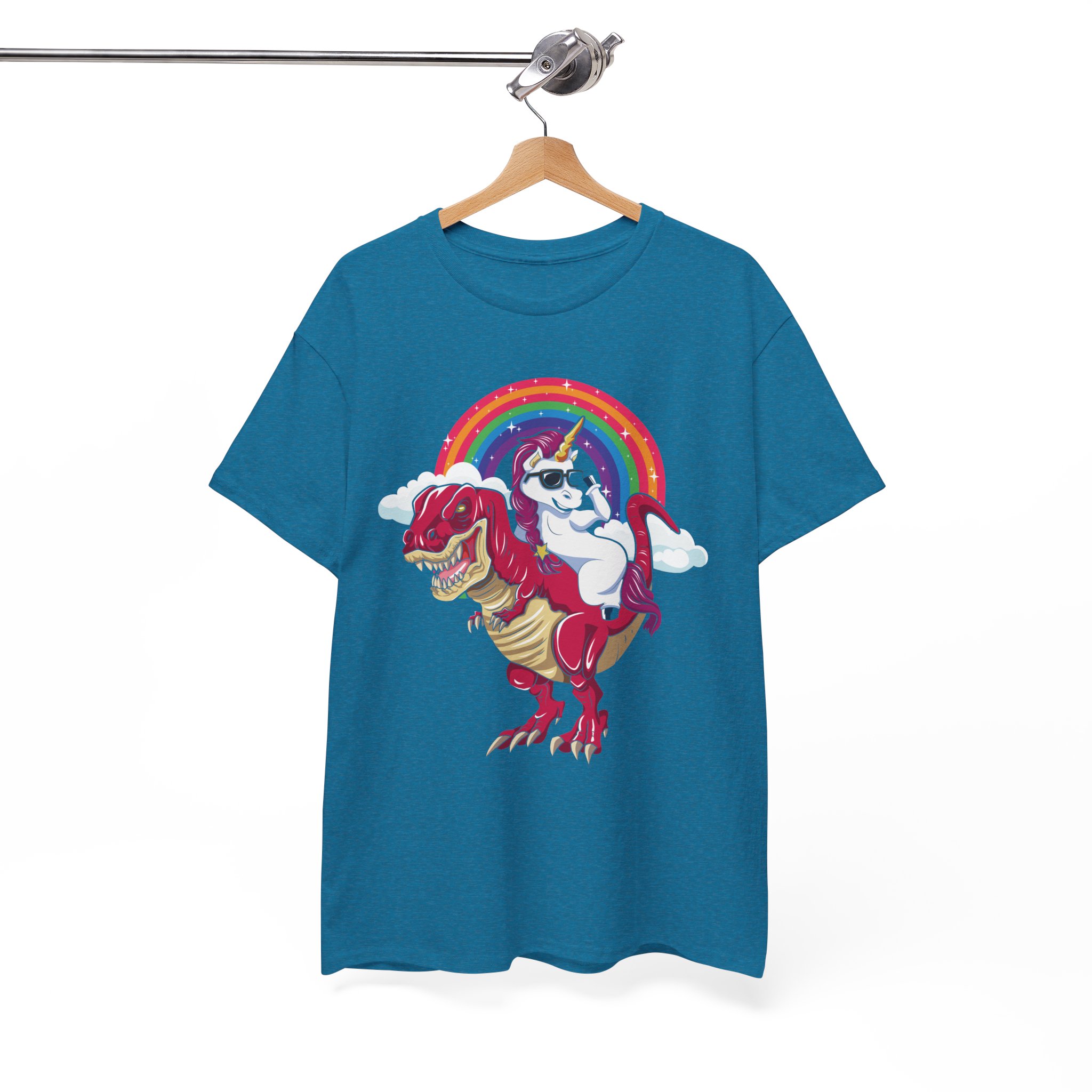 Unicorn Riding Dino T-Rex In the Rainbow T-Shirt - Image 9