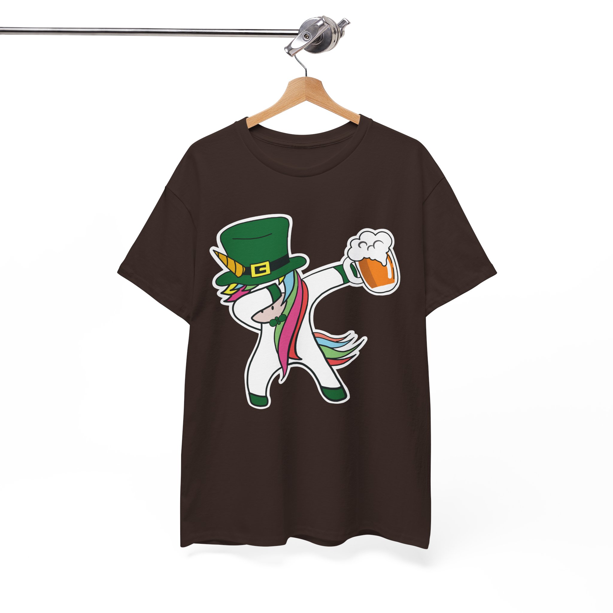 St. Patrick's Day Leprechaun Unicorn Dabbing with Beer T-Shirt - Image 3