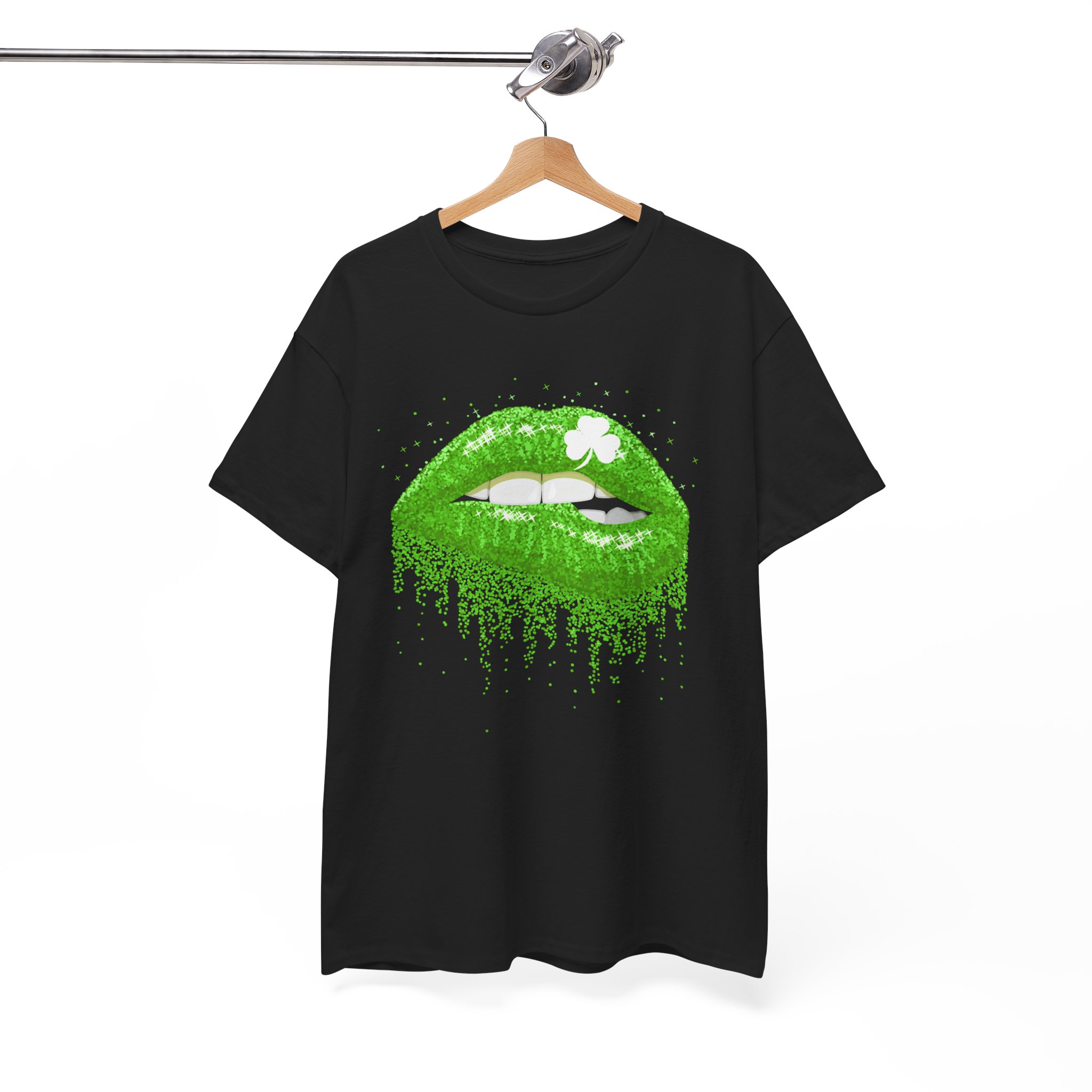 Green Glitter Lips St. Patrick’s Day Kiss T-Shirt - Image 2