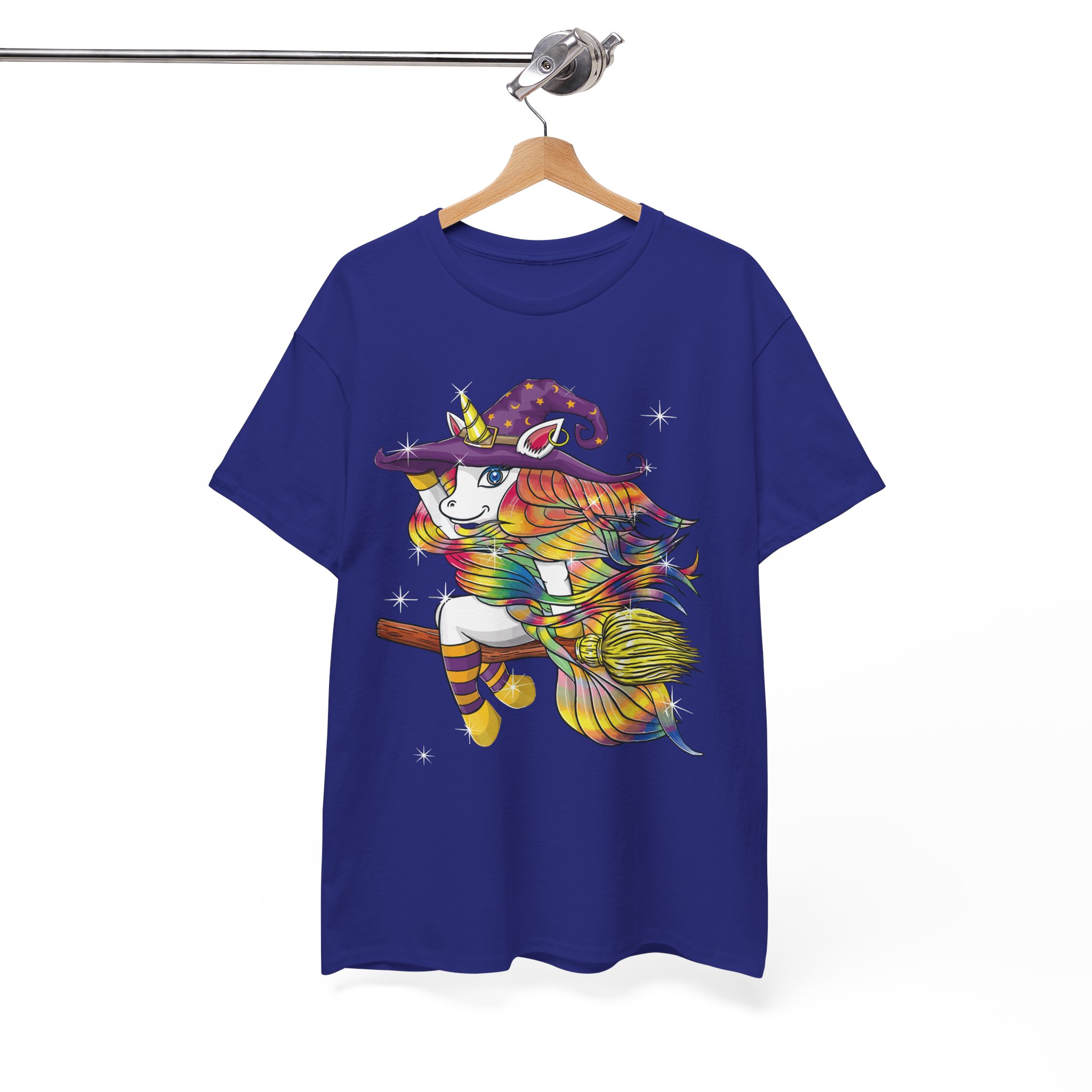 Witch Lady Unicorn Riding Broom Halloween Costume T-Shirt - Image 12
