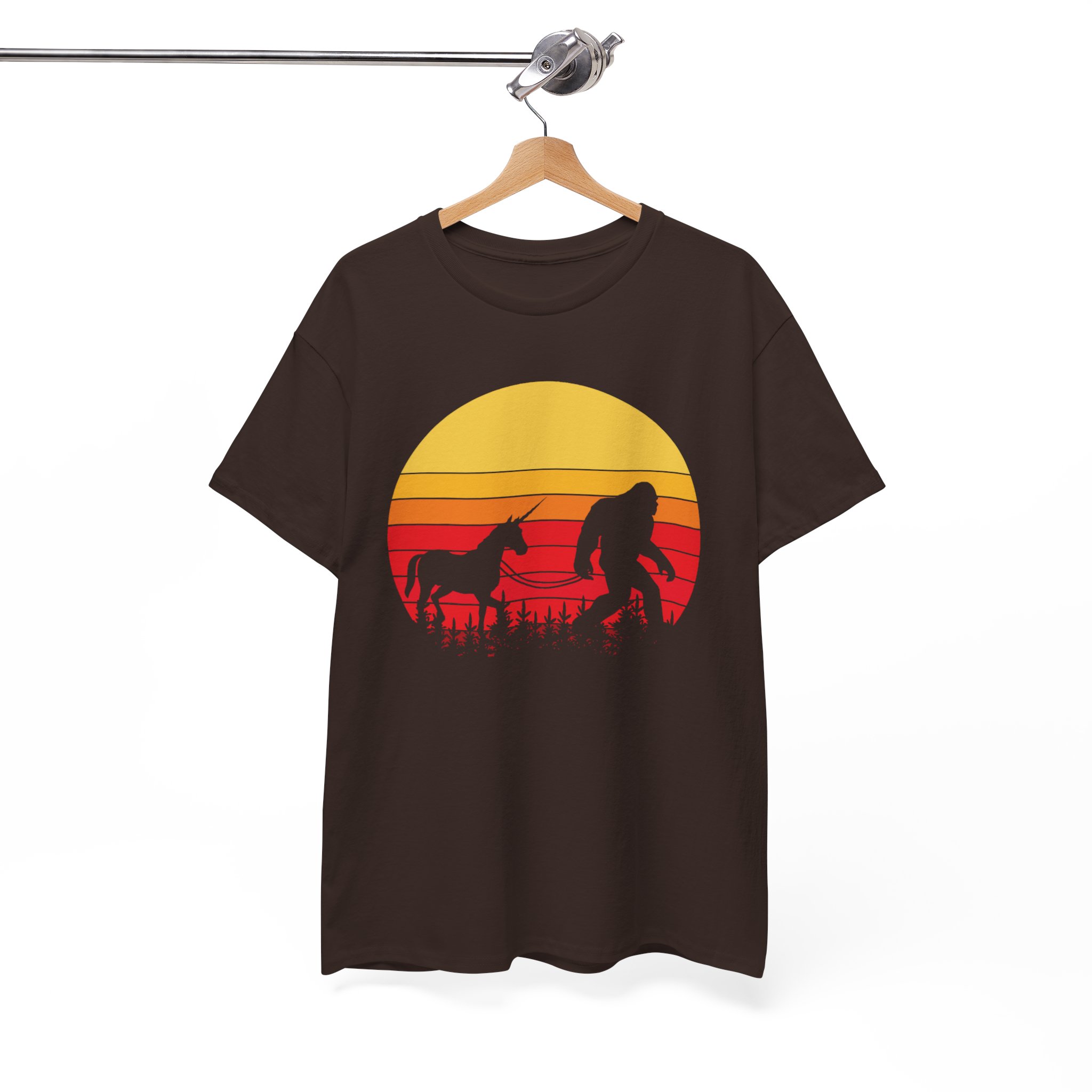 Bigfoot & Unicorn Sunset Retro T-Shirt - Image 3