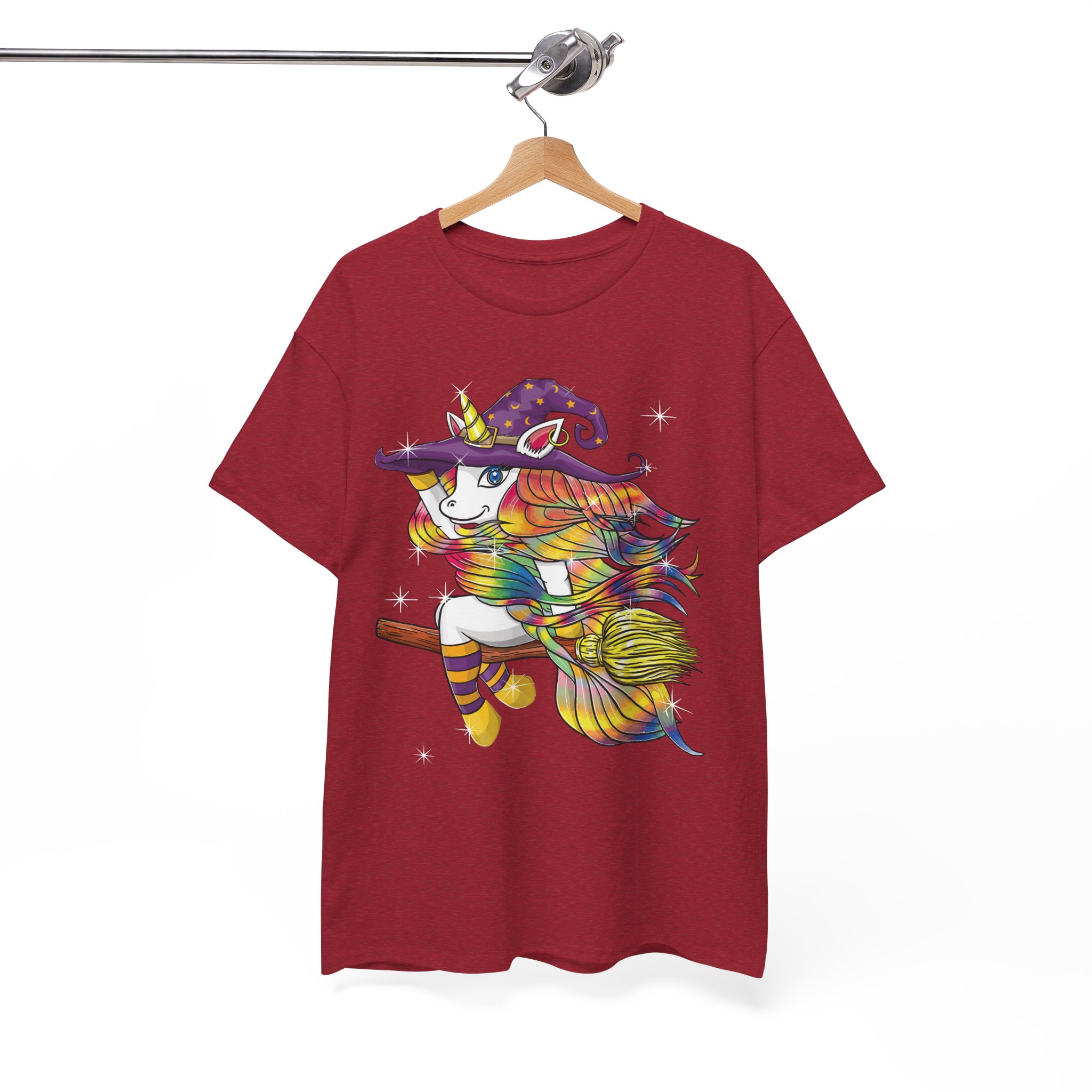 Witch Lady Unicorn Riding Broom Halloween Costume T-Shirt - Image 13