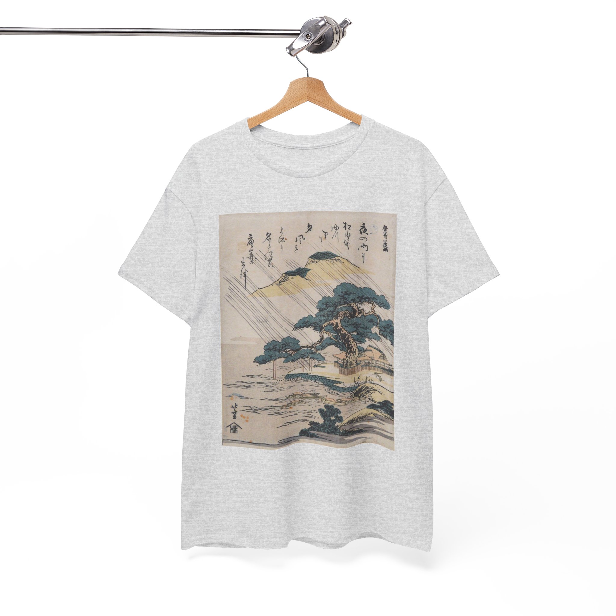 Night Rain At Karasaki Ukiyo Vintage Japanese T-Shirt - Image 3