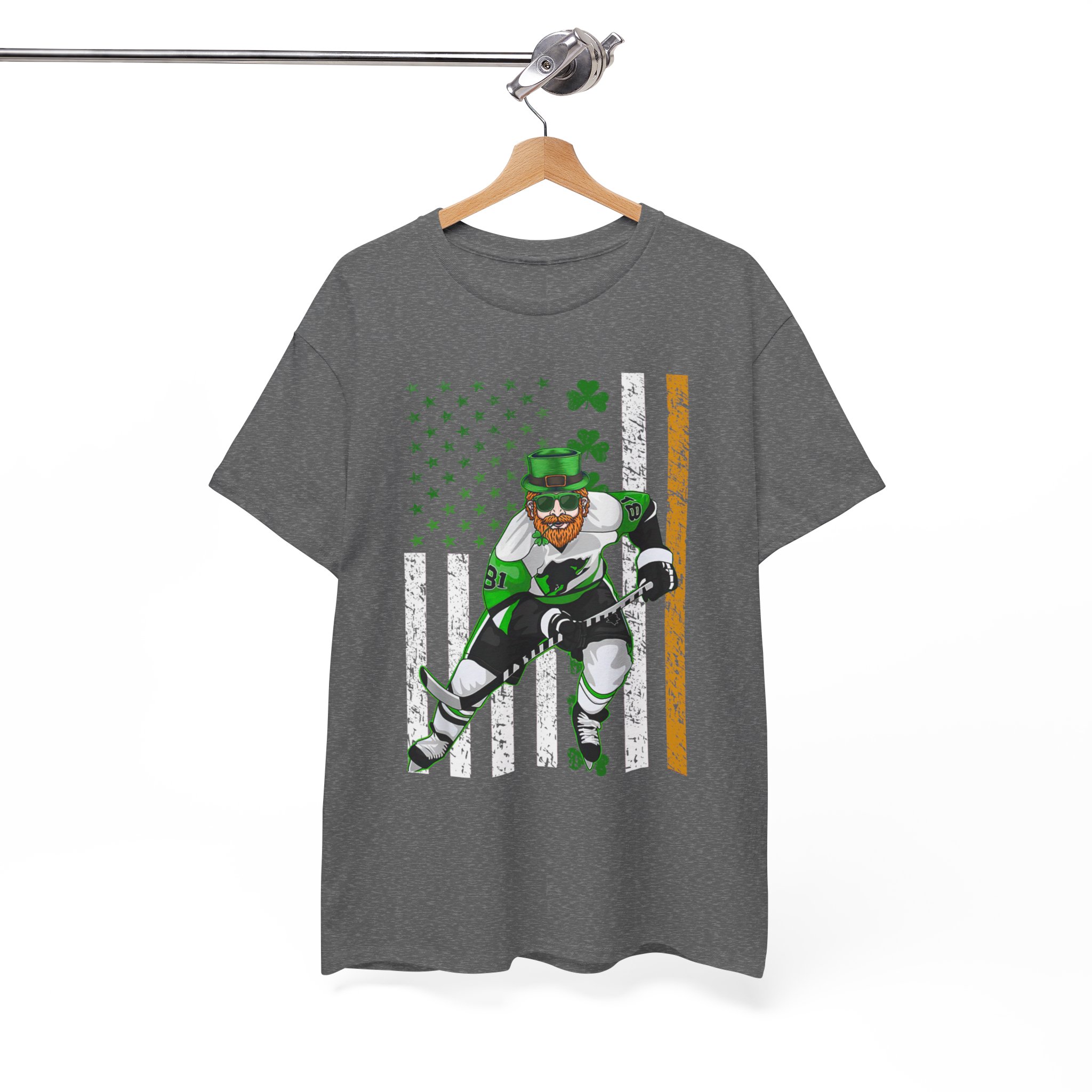 St. Patrick's Hockey Player American Flag T-Shirt - Image 4