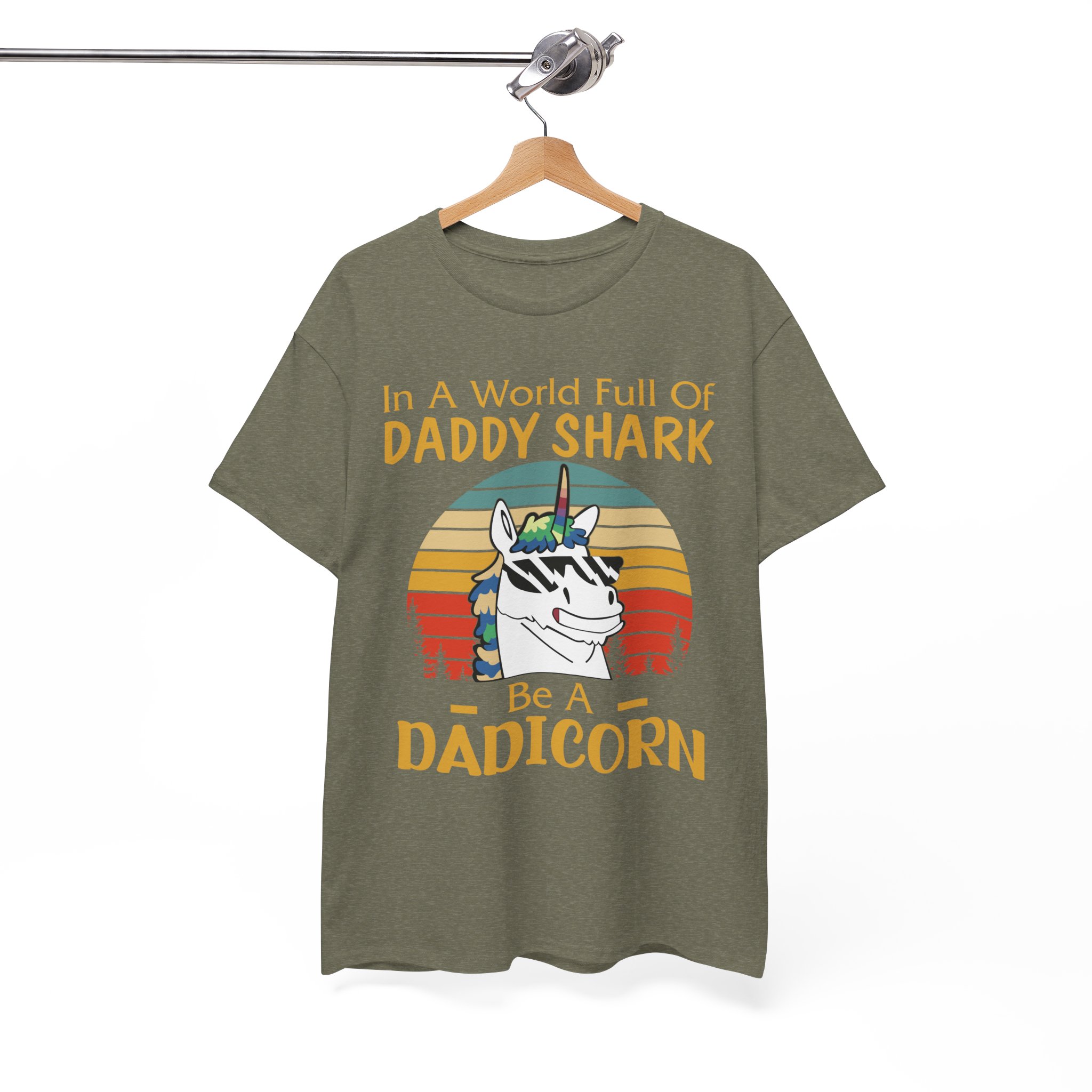 Daddy Shark Be a Dadicorn Retro Unicorn Dad Tee - Image 5