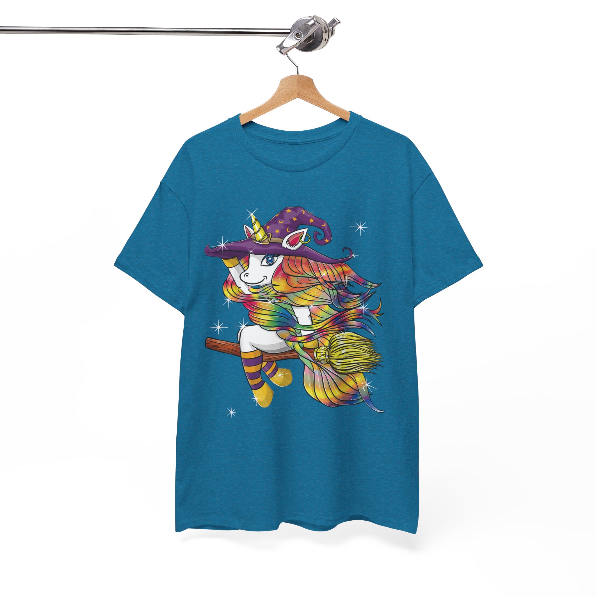Witch Lady Unicorn Riding Broom Halloween Costume T-Shirt - Image 8
