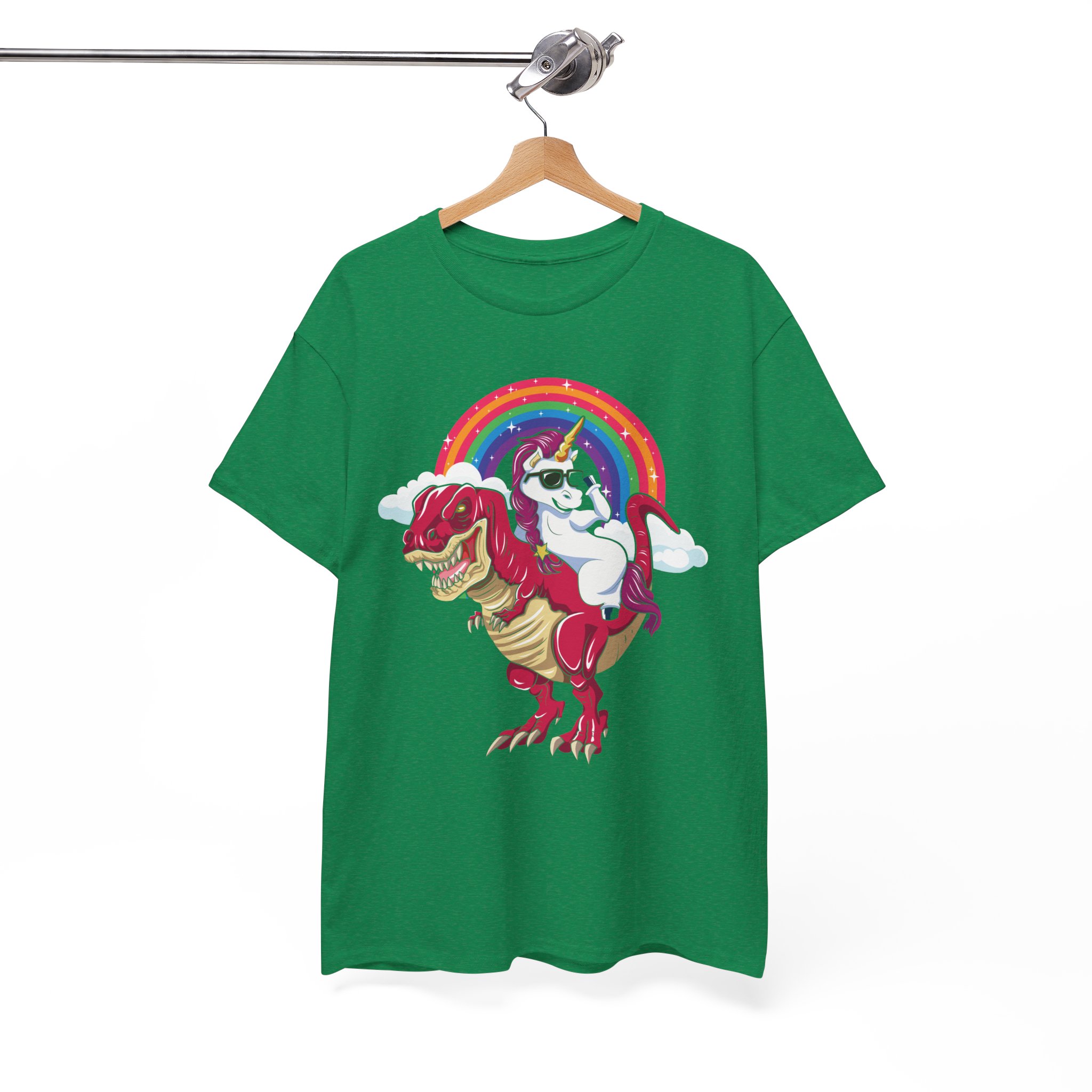 Unicorn Riding Dino T-Rex In the Rainbow T-Shirt - Image 7