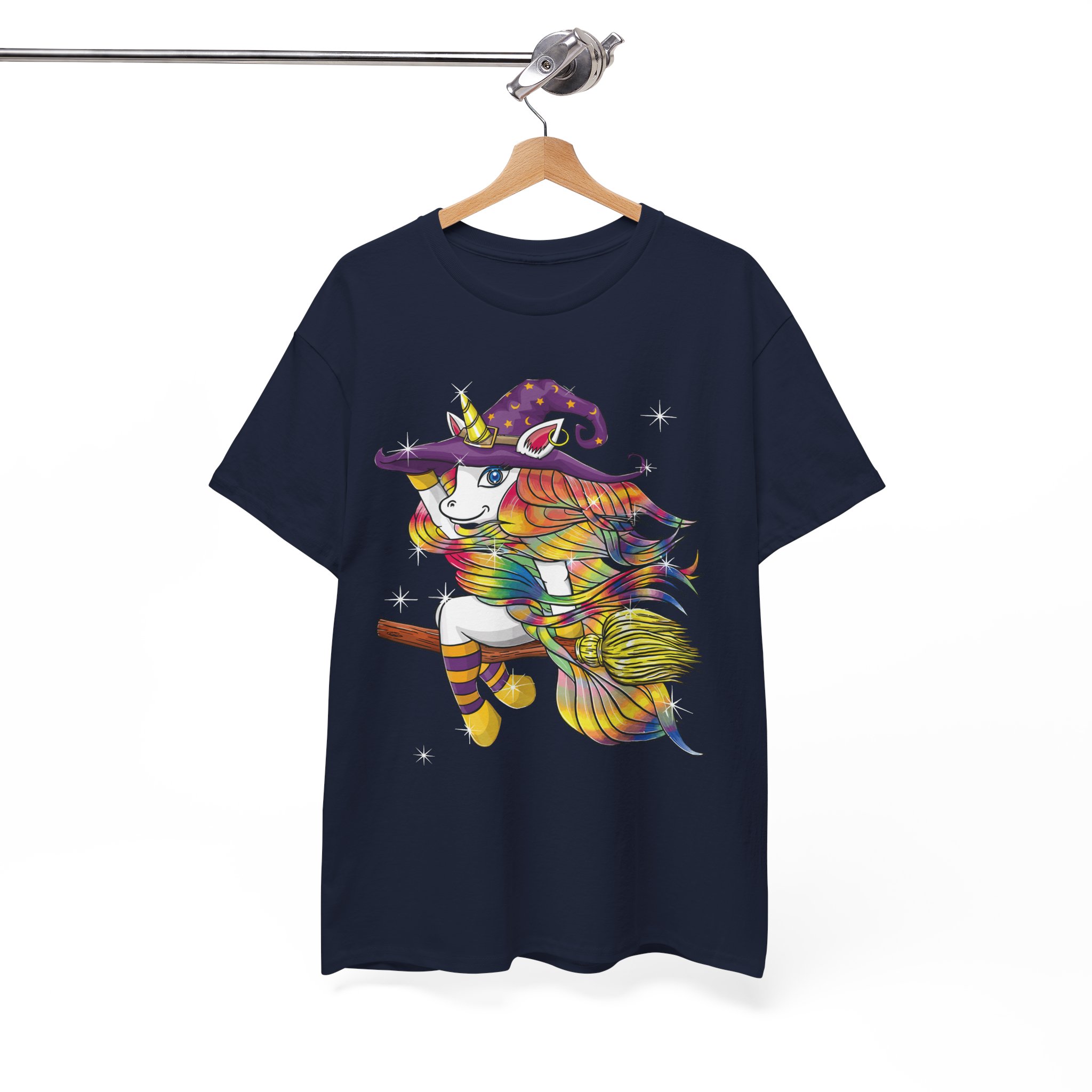 Witch Lady Unicorn Riding Broom Halloween Costume T-Shirt - Image 10