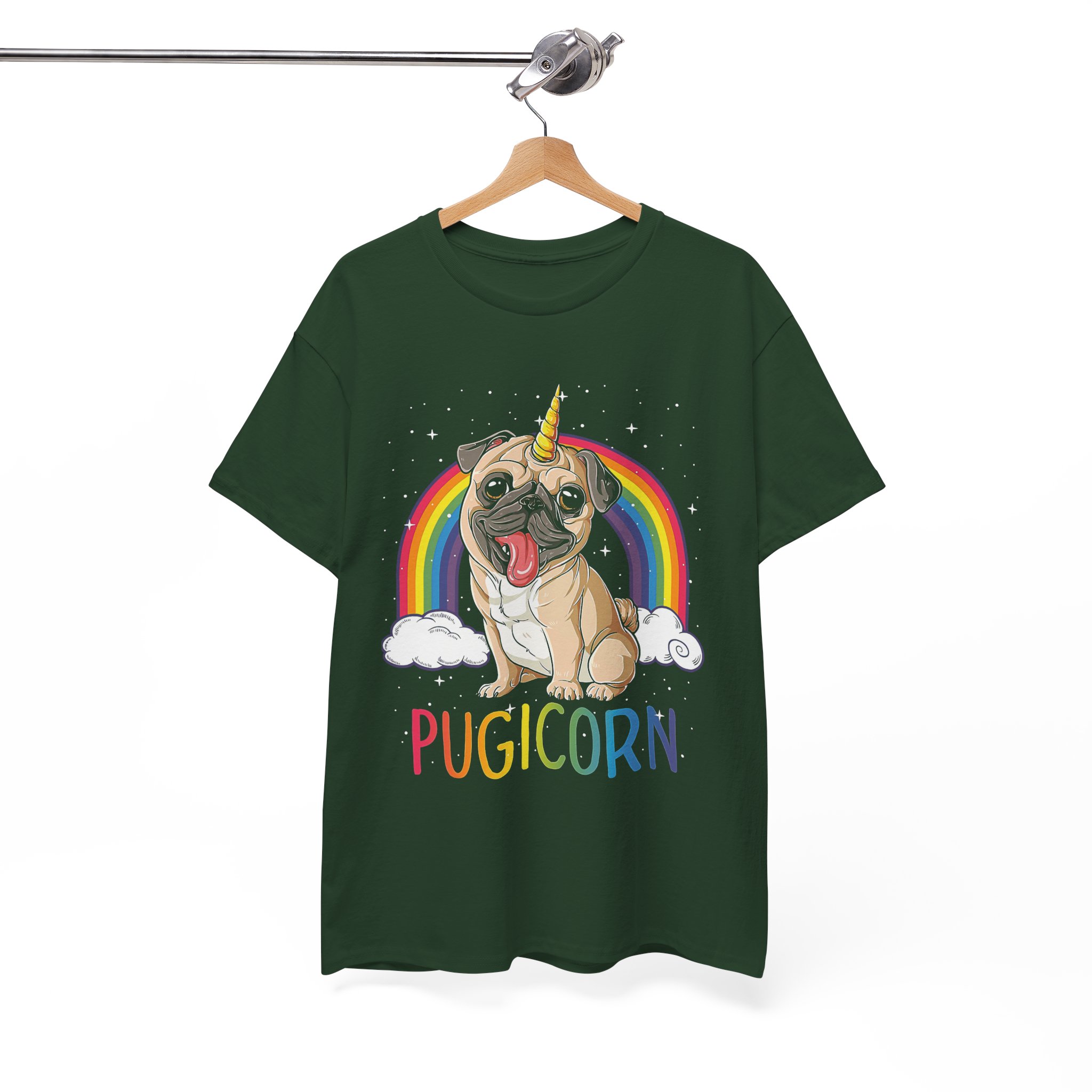 Pugicorn Cute Pug Dog With Unicorn Rainbow T-Shirt - Image 4