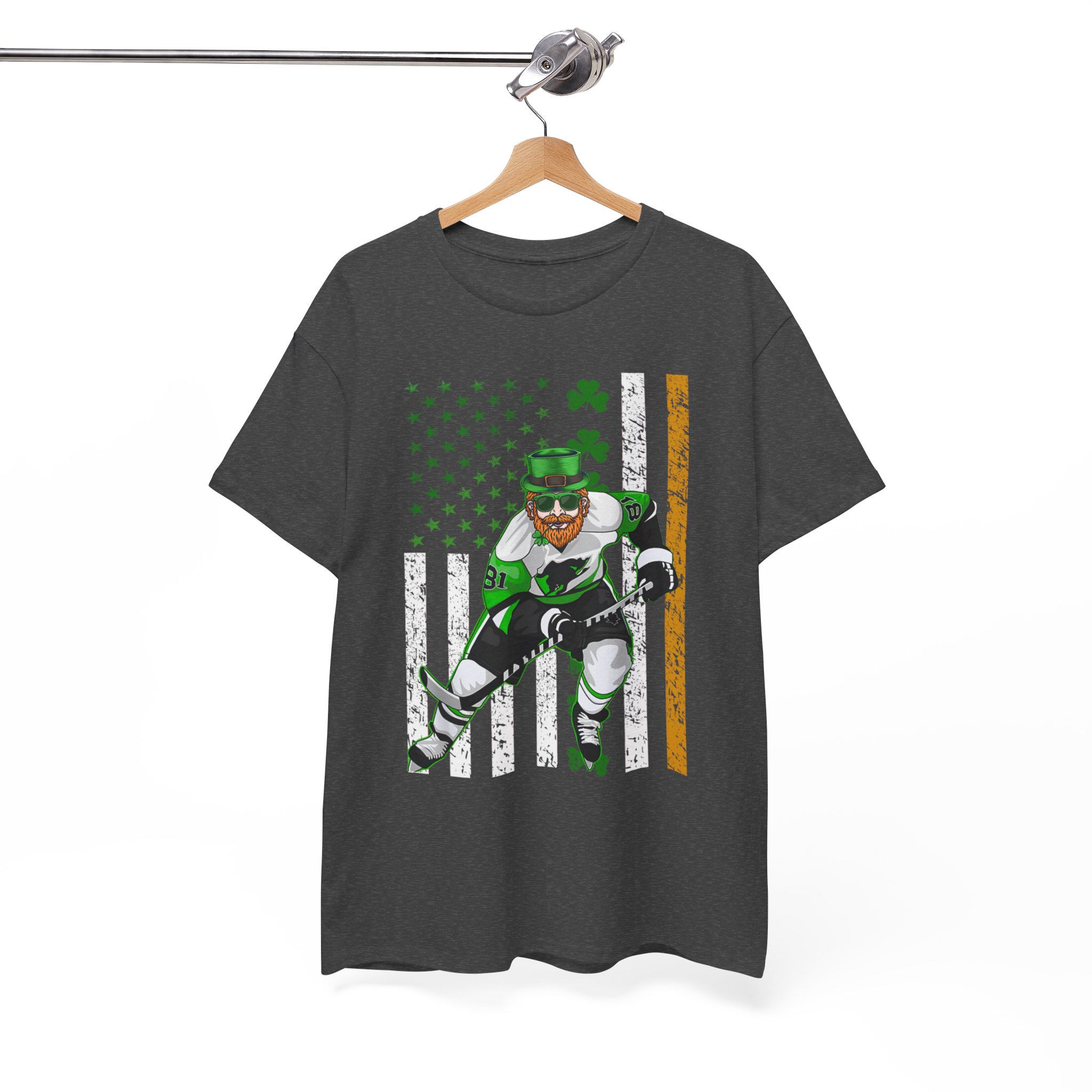 St. Patrick's Hockey Player American Flag T-Shirt - Image 2