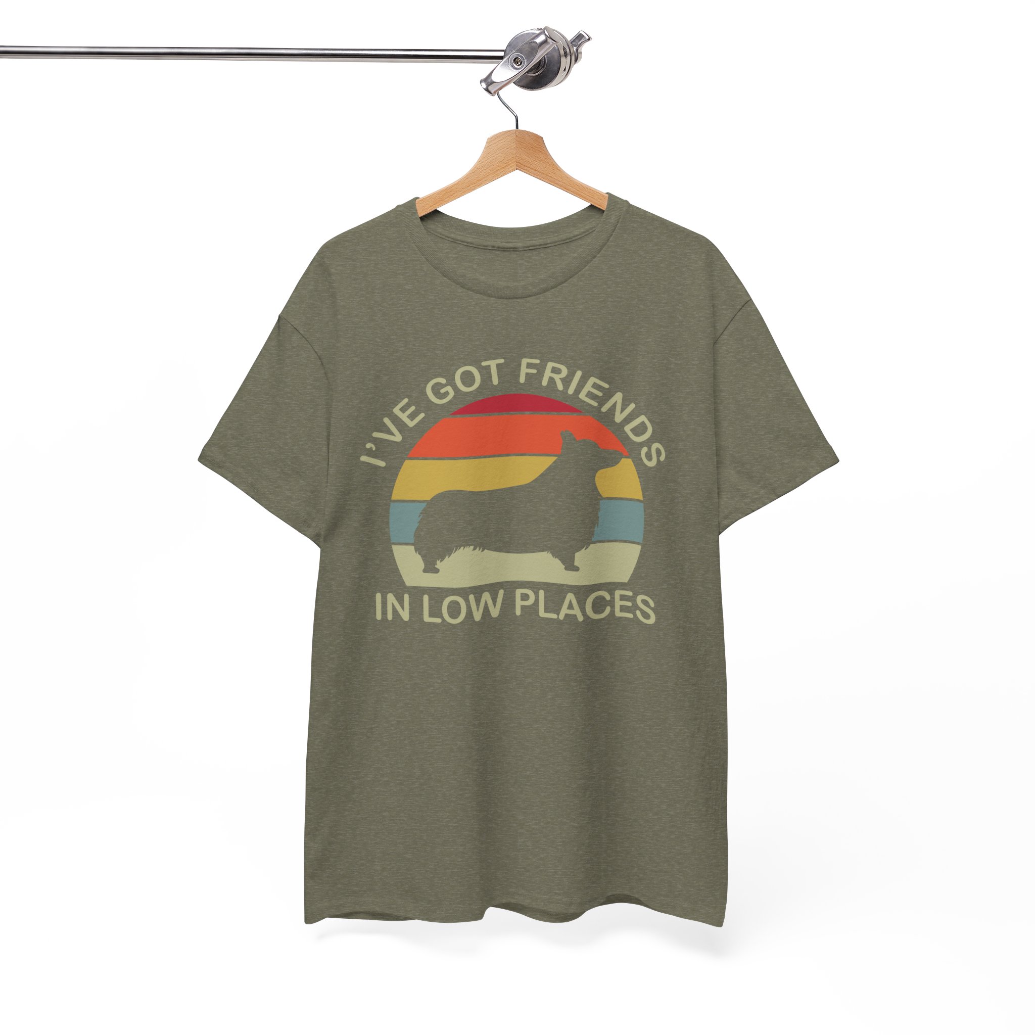 I've Got Friends in Low Places Retro Corgi Dog T-Shirt - Image 3