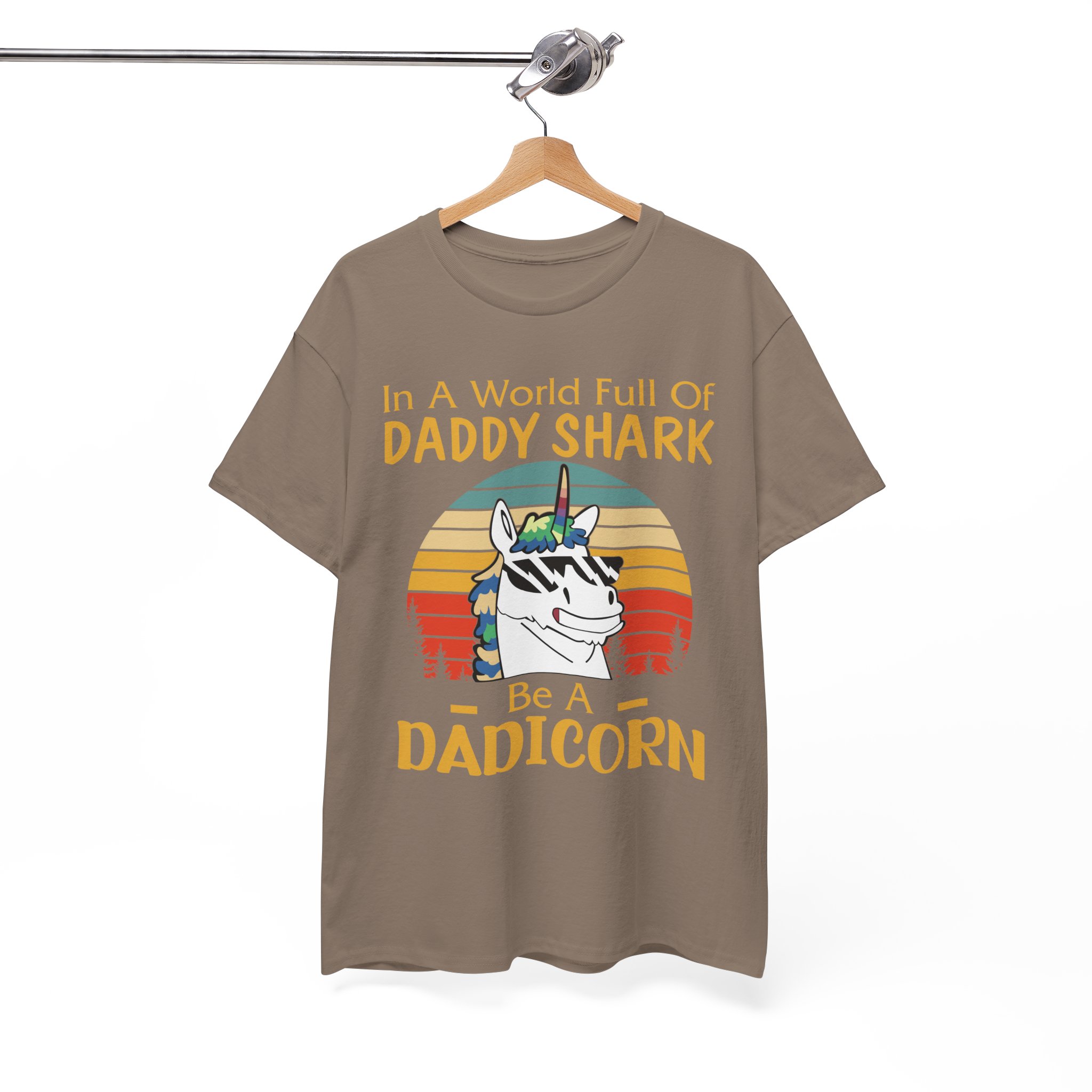 Daddy Shark Be a Dadicorn Retro Unicorn Dad Tee - Image 4