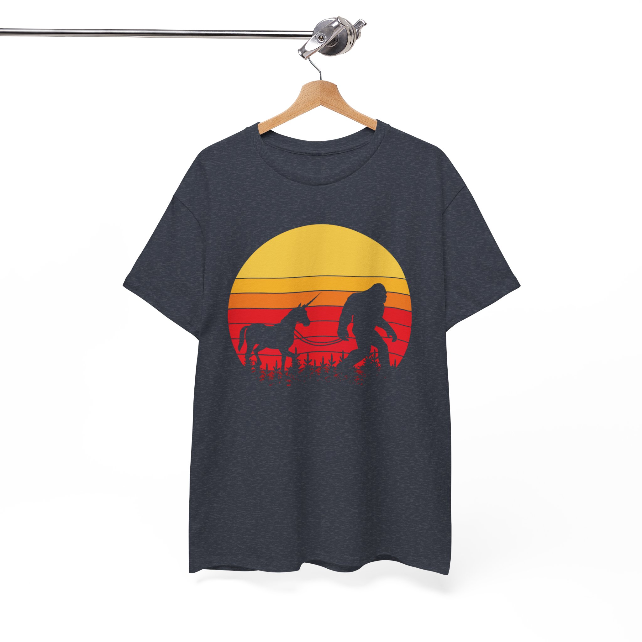 Bigfoot & Unicorn Sunset Retro T-Shirt - Image 5