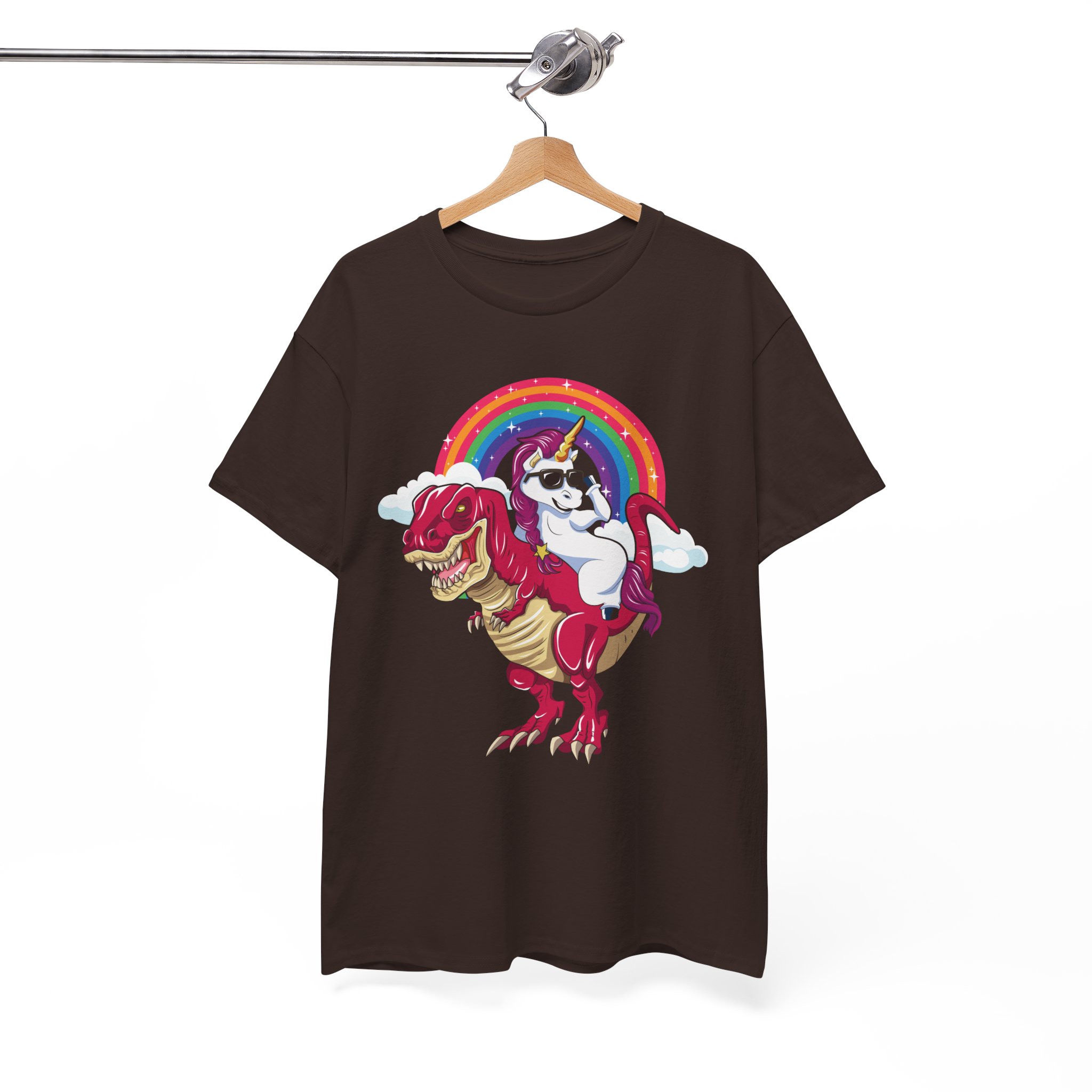 Unicorn Riding Dino T-Rex In the Rainbow T-Shirt - Image 4