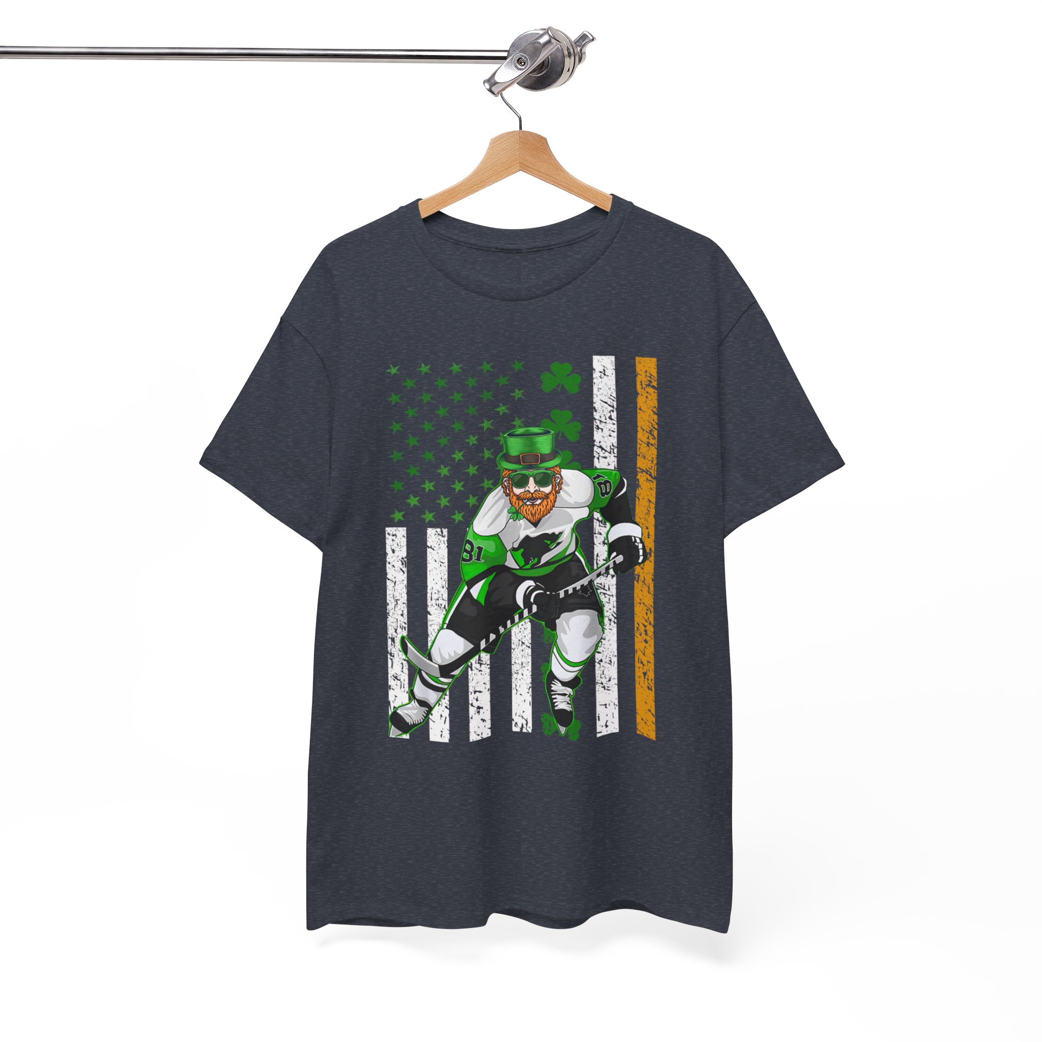 St. Patrick's Hockey Player American Flag T-Shirt - Image 5
