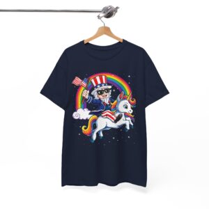 Patriotic Uncle Sam Riding Rainbow Unicorn 4th of July Funny Tee