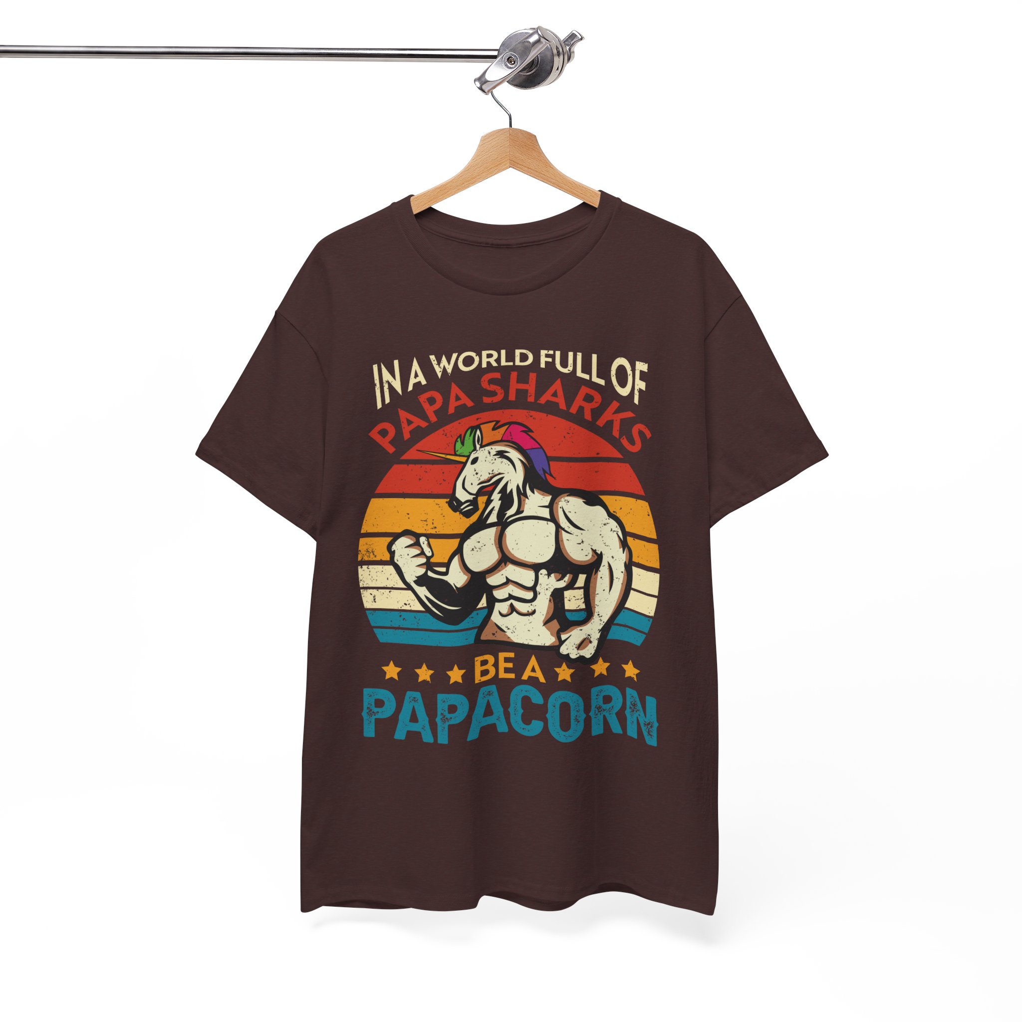 Papa Sharks Be a Papacorn Unicorn Fathers Day Retro T-Shirt