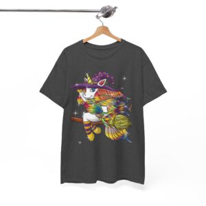 Witch Lady Unicorn Riding Broom Halloween Costume T-Shirt