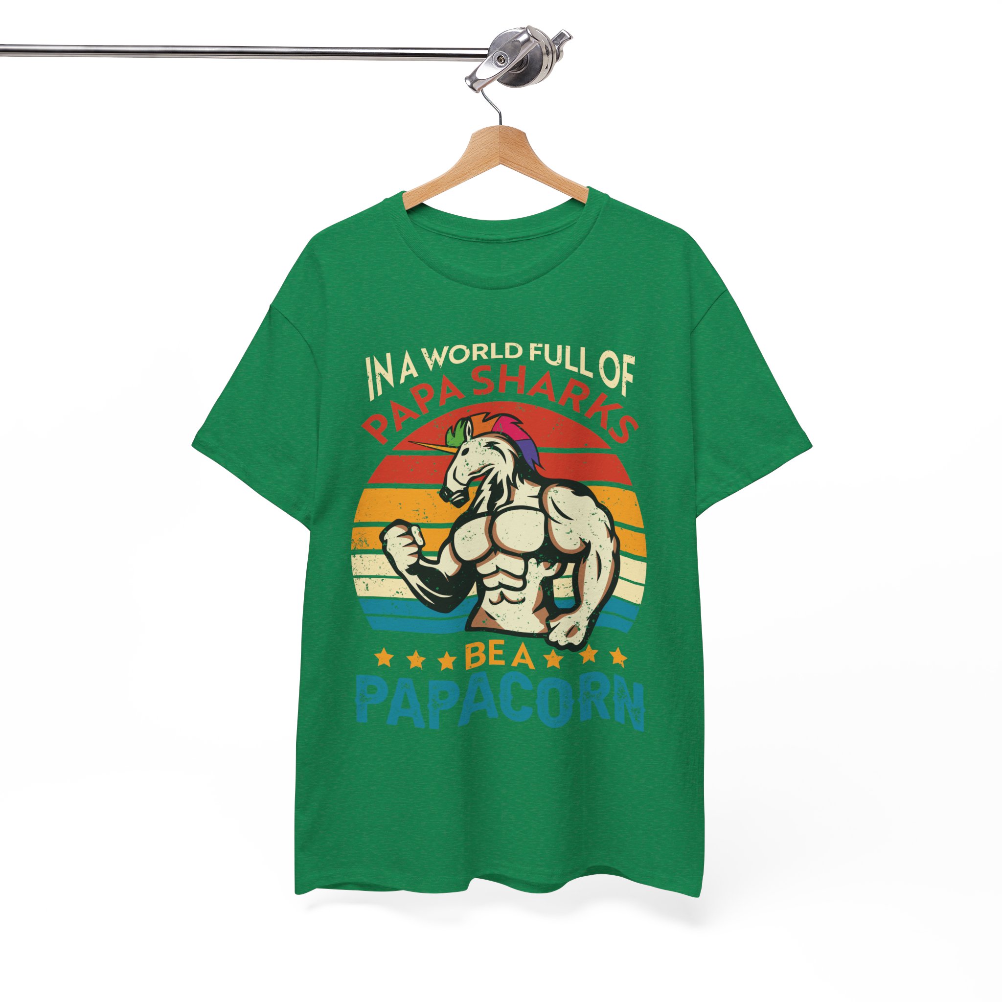 Papa Sharks Be a Papacorn Unicorn Fathers Day Retro T-Shirt - Image 3
