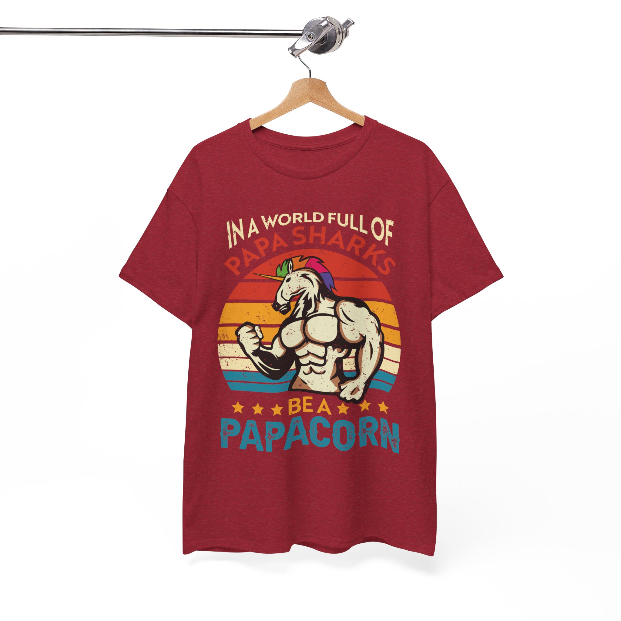 Papa Sharks Be a Papacorn Unicorn Fathers Day Retro T-Shirt - Image 9
