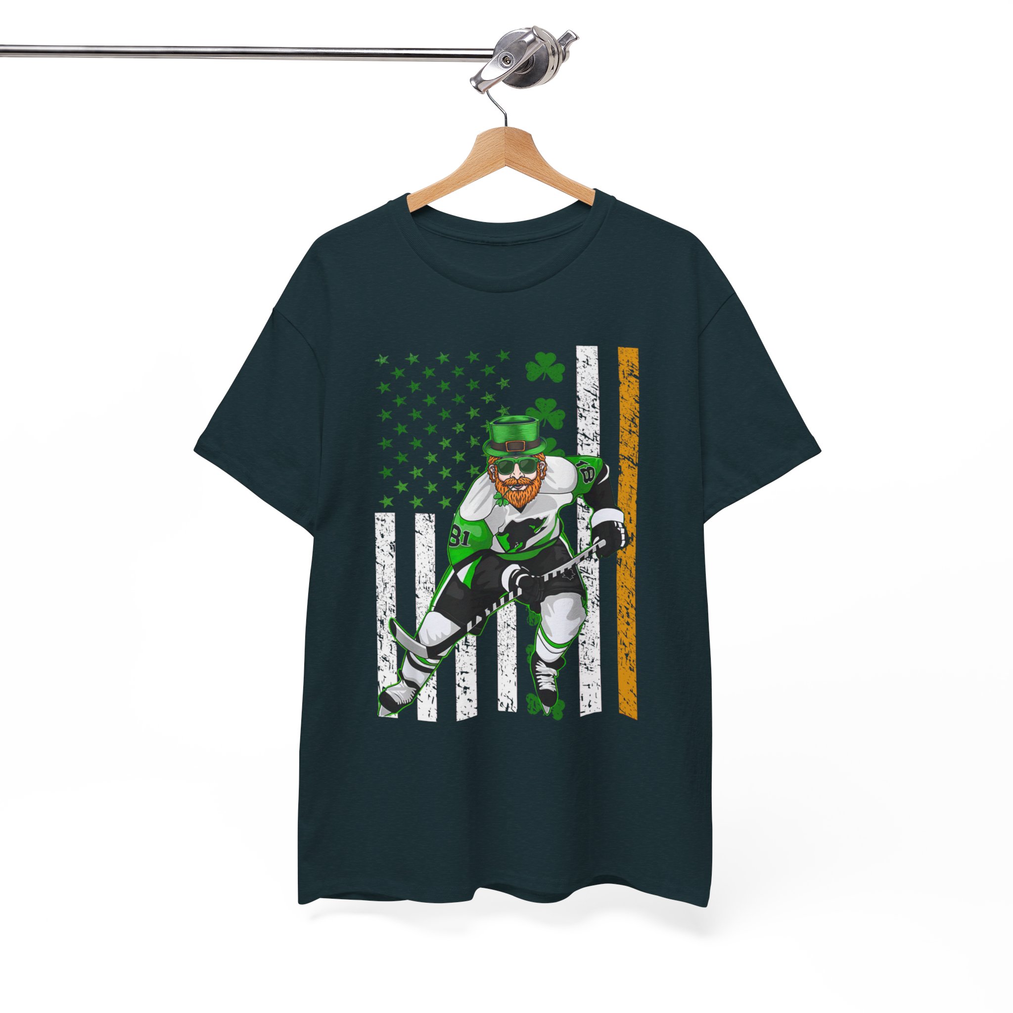 St. Patrick's Hockey Player American Flag T-Shirt - Image 3
