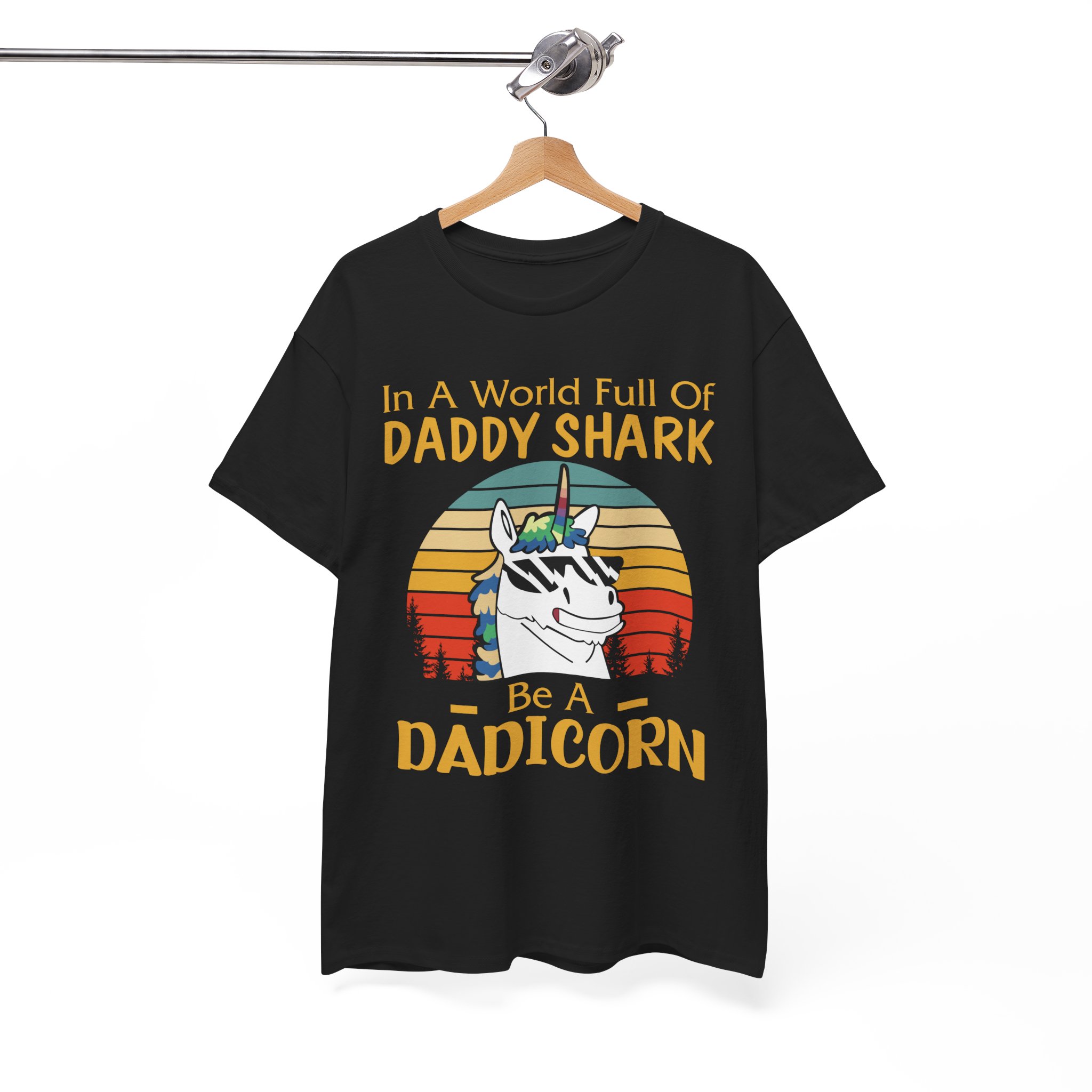 Daddy Shark Be a Dadicorn Retro Unicorn Dad Tee - Image 3