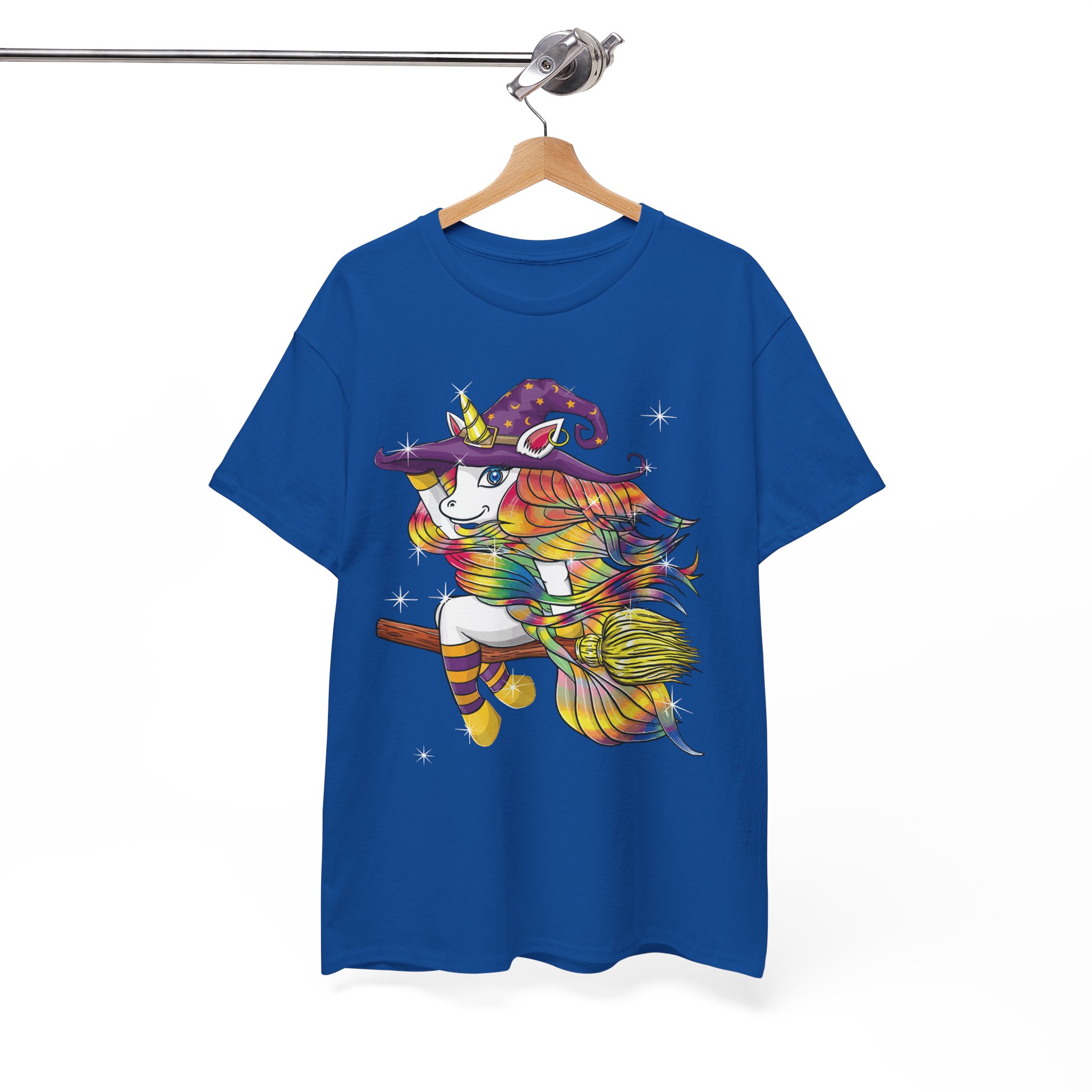 Witch Lady Unicorn Riding Broom Halloween Costume T-Shirt - Image 9
