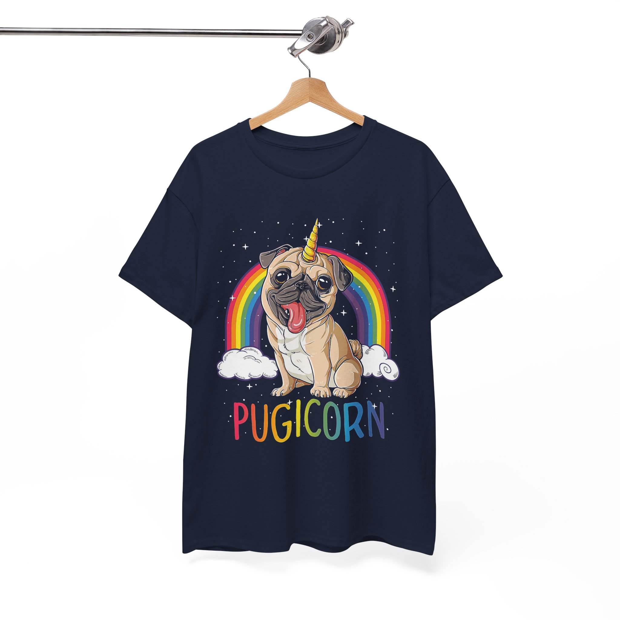 Pugicorn Cute Pug Dog With Unicorn Rainbow T-Shirt - Image 7