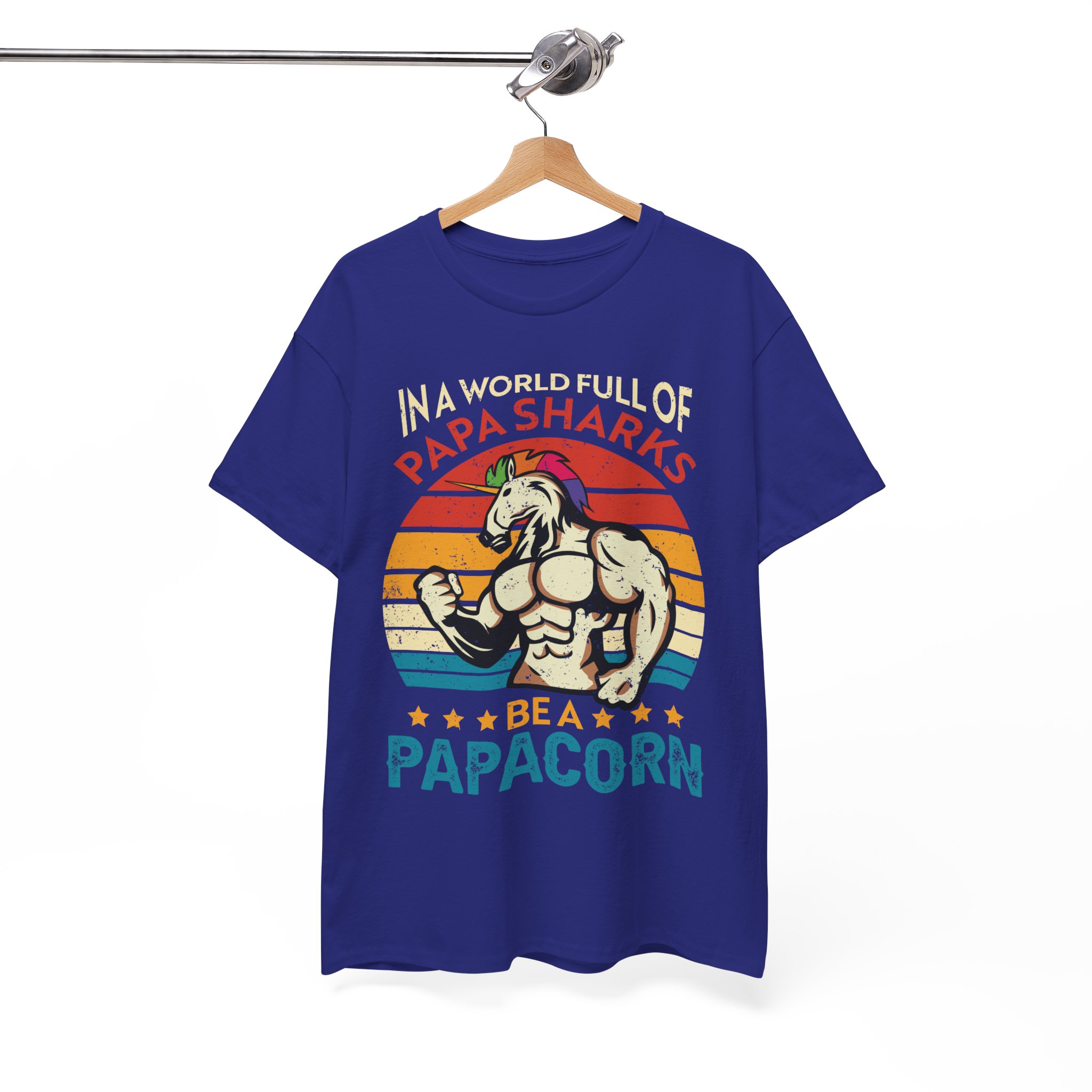 Papa Sharks Be a Papacorn Unicorn Fathers Day Retro T-Shirt - Image 8