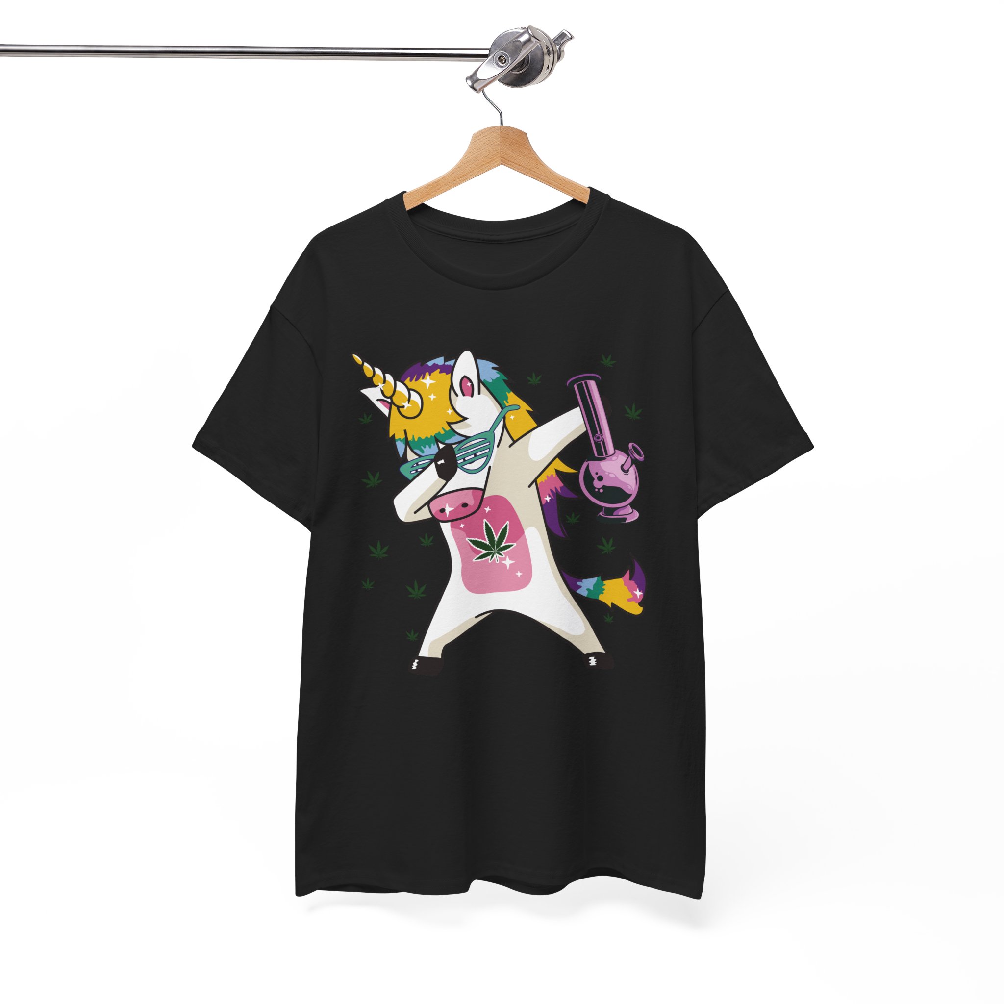 Unicorn Dabbing With Bong & Leaf T-Shirt - Image 2