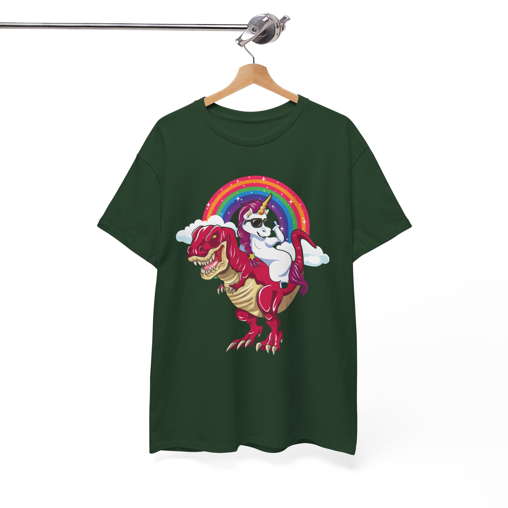 Unicorn Riding Dino T-Rex In the Rainbow T-Shirt - Image 6