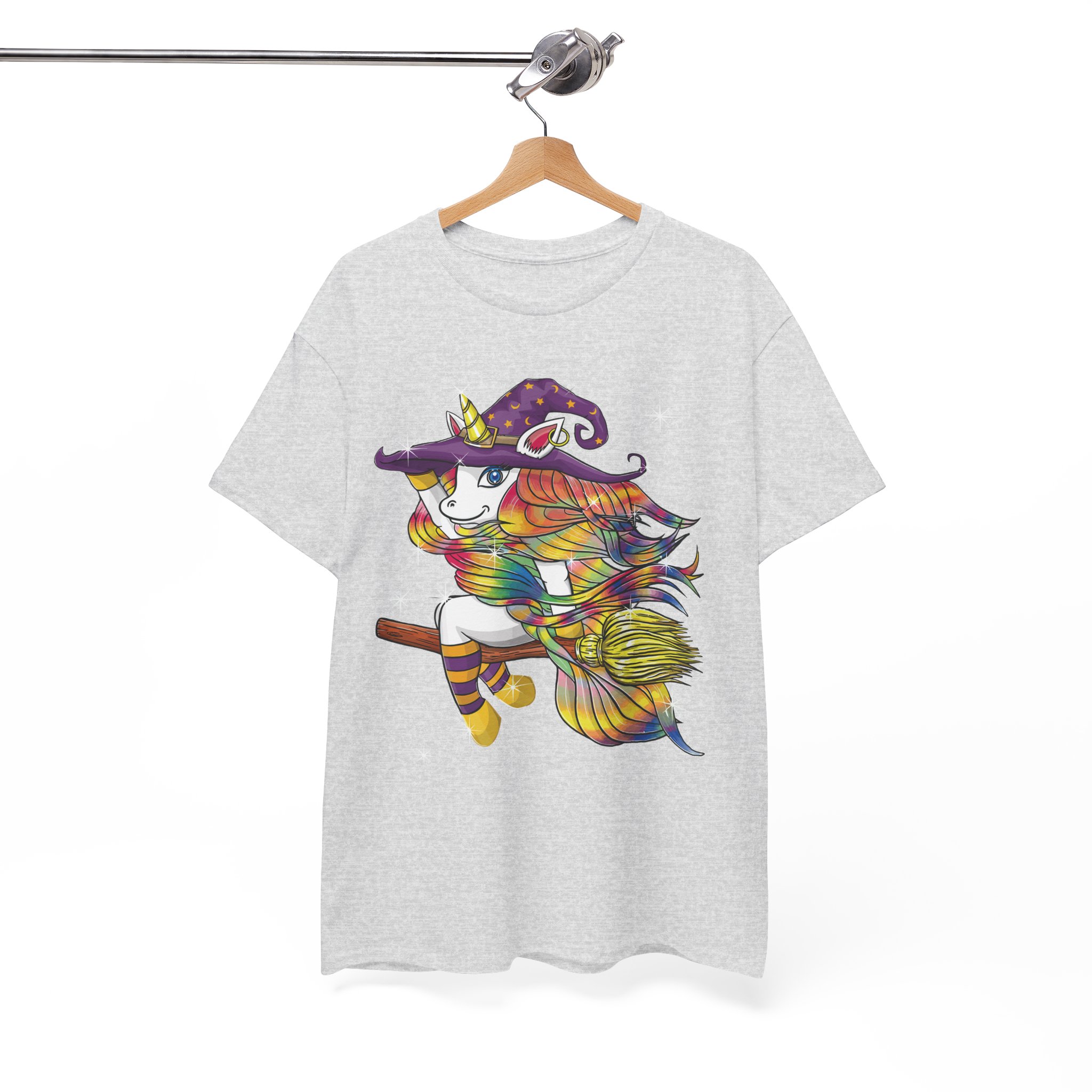 Witch Lady Unicorn Riding Broom Halloween Costume T-Shirt - Image 3