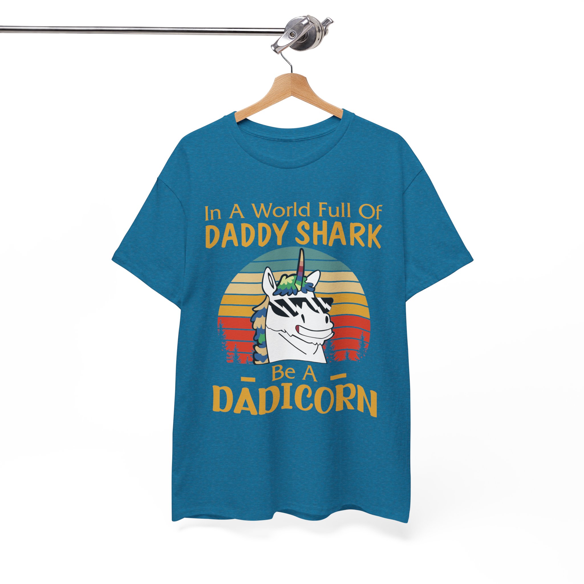 Daddy Shark Be a Dadicorn Retro Unicorn Dad Tee - Image 8