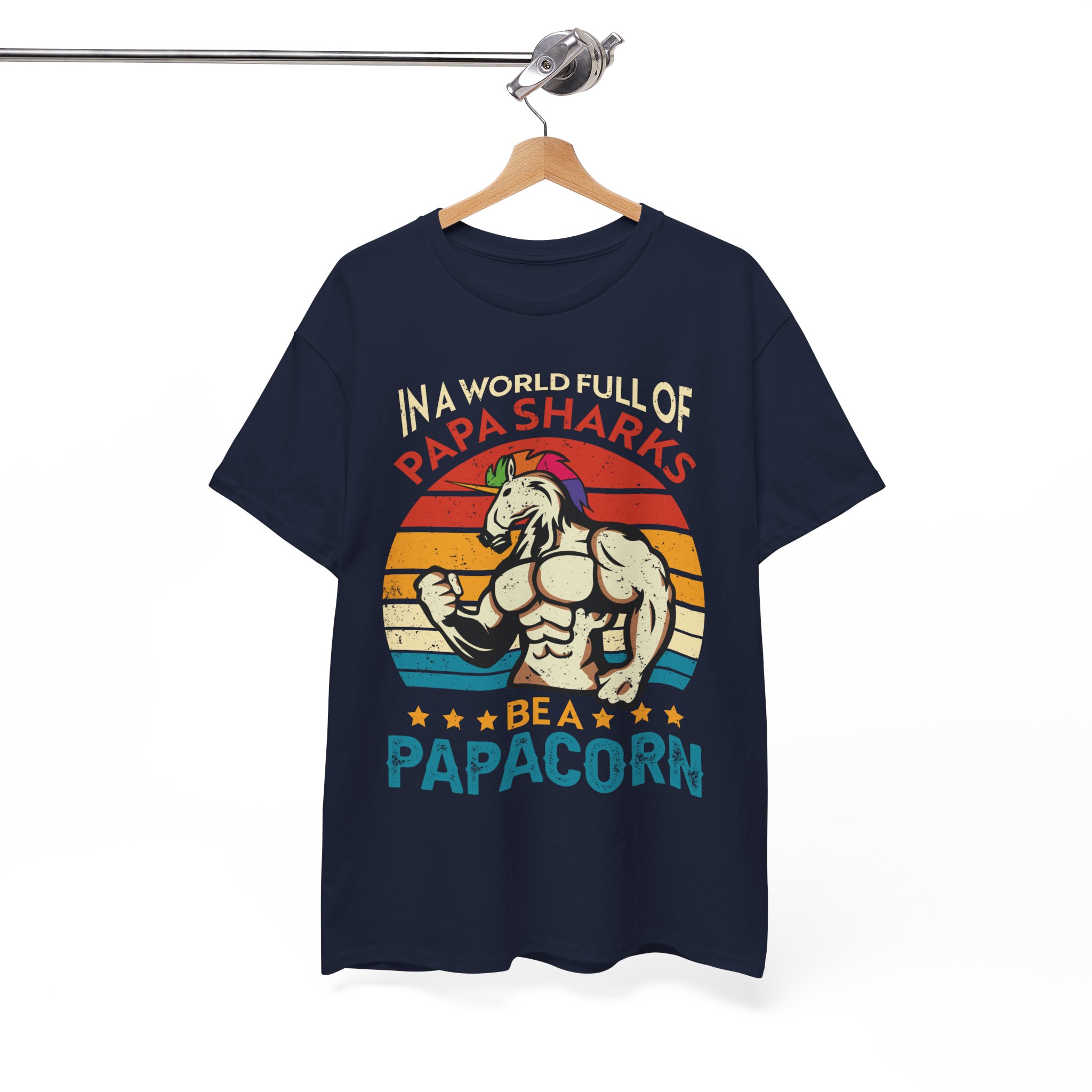 Papa Sharks Be a Papacorn Unicorn Fathers Day Retro T-Shirt - Image 6