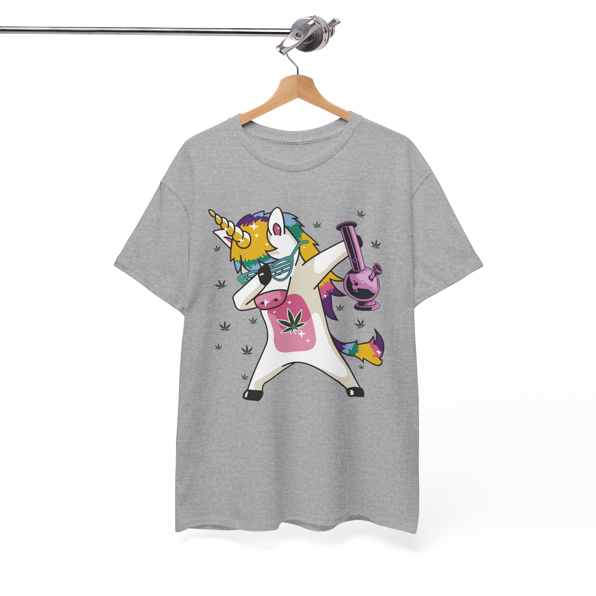 Unicorn Dabbing With Bong & Leaf T-Shirt - Image 3