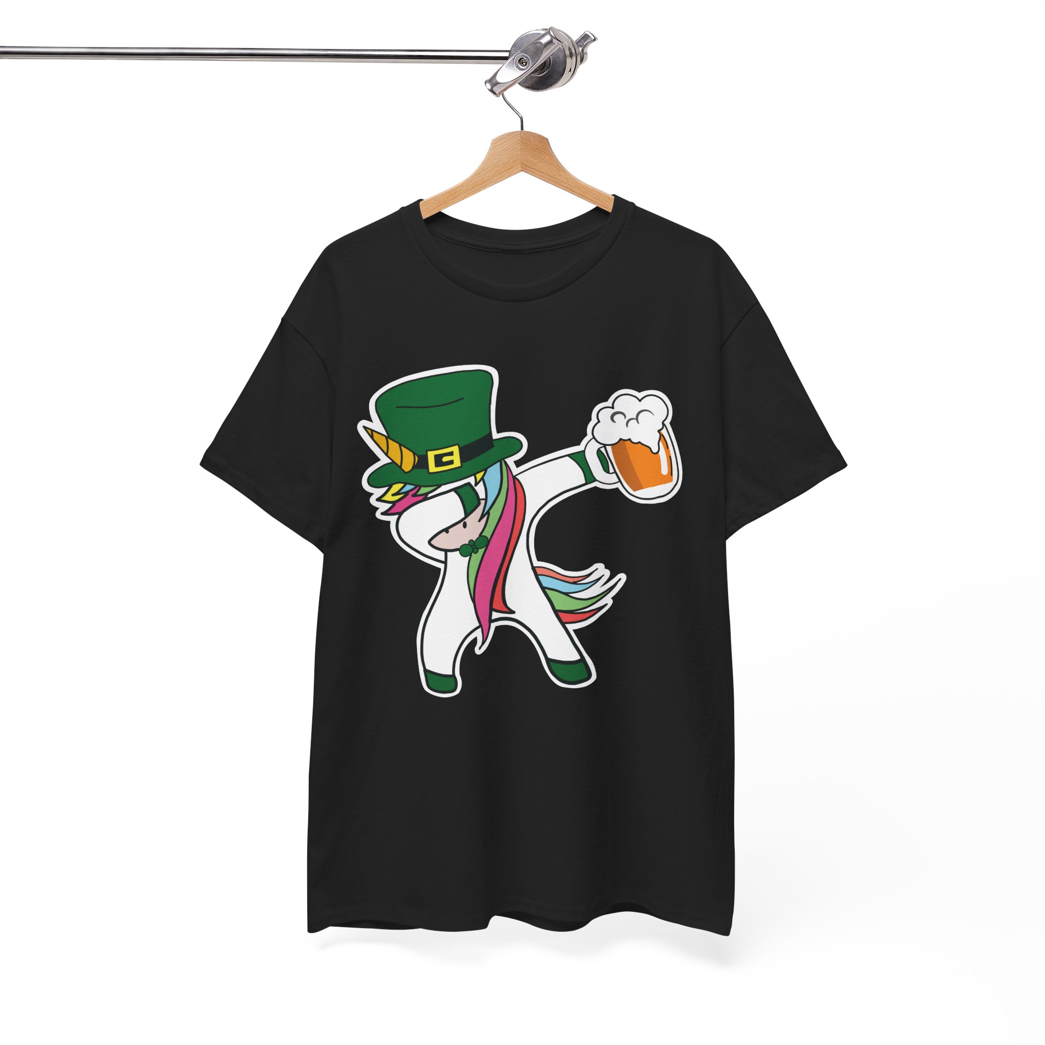 St. Patrick's Day Leprechaun Unicorn Dabbing with Beer T-Shirt - Image 2