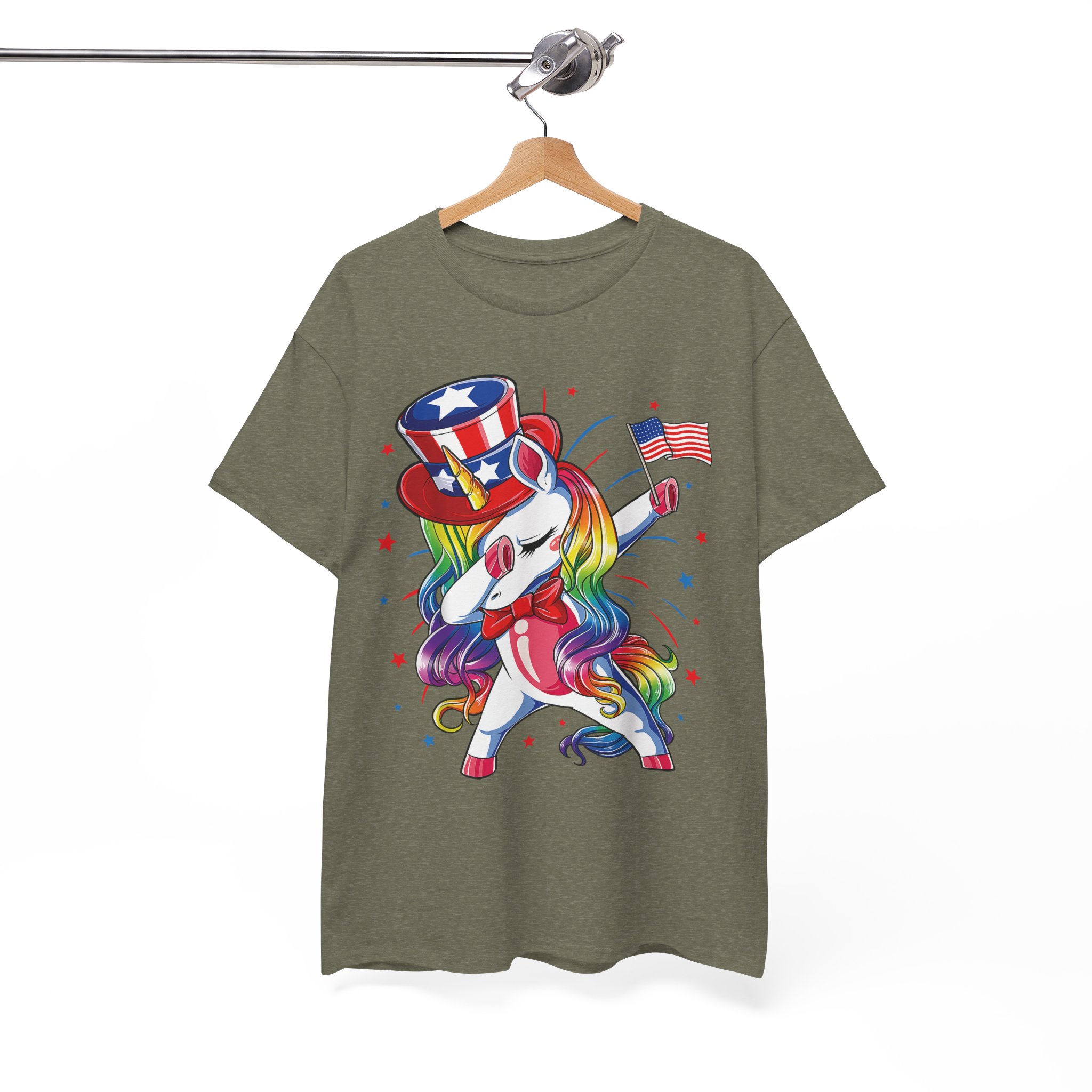 Patriotic Unicorn Dabbing 4th of July Flag Tee - Image 5