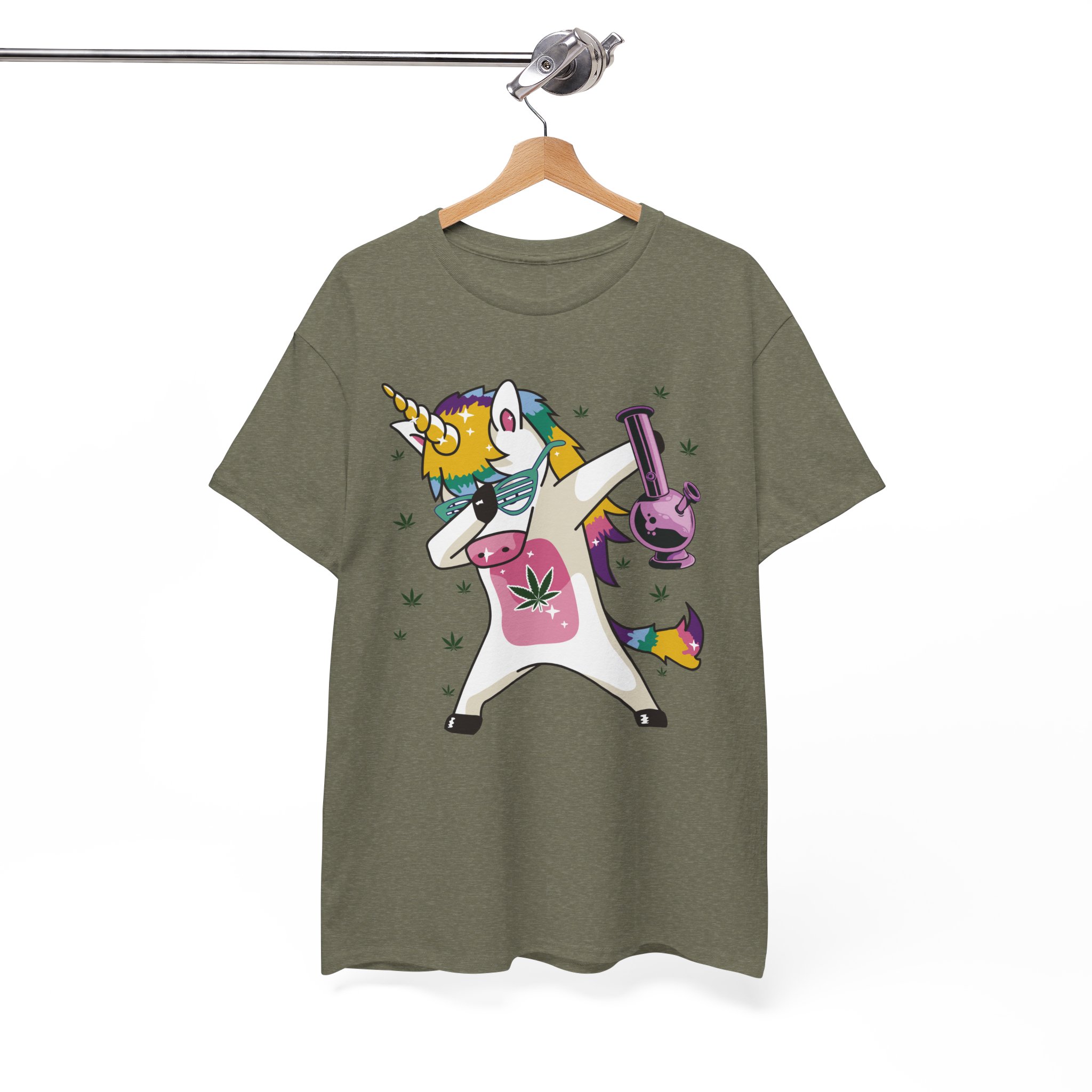 Unicorn Dabbing With Bong & Leaf T-Shirt - Image 4