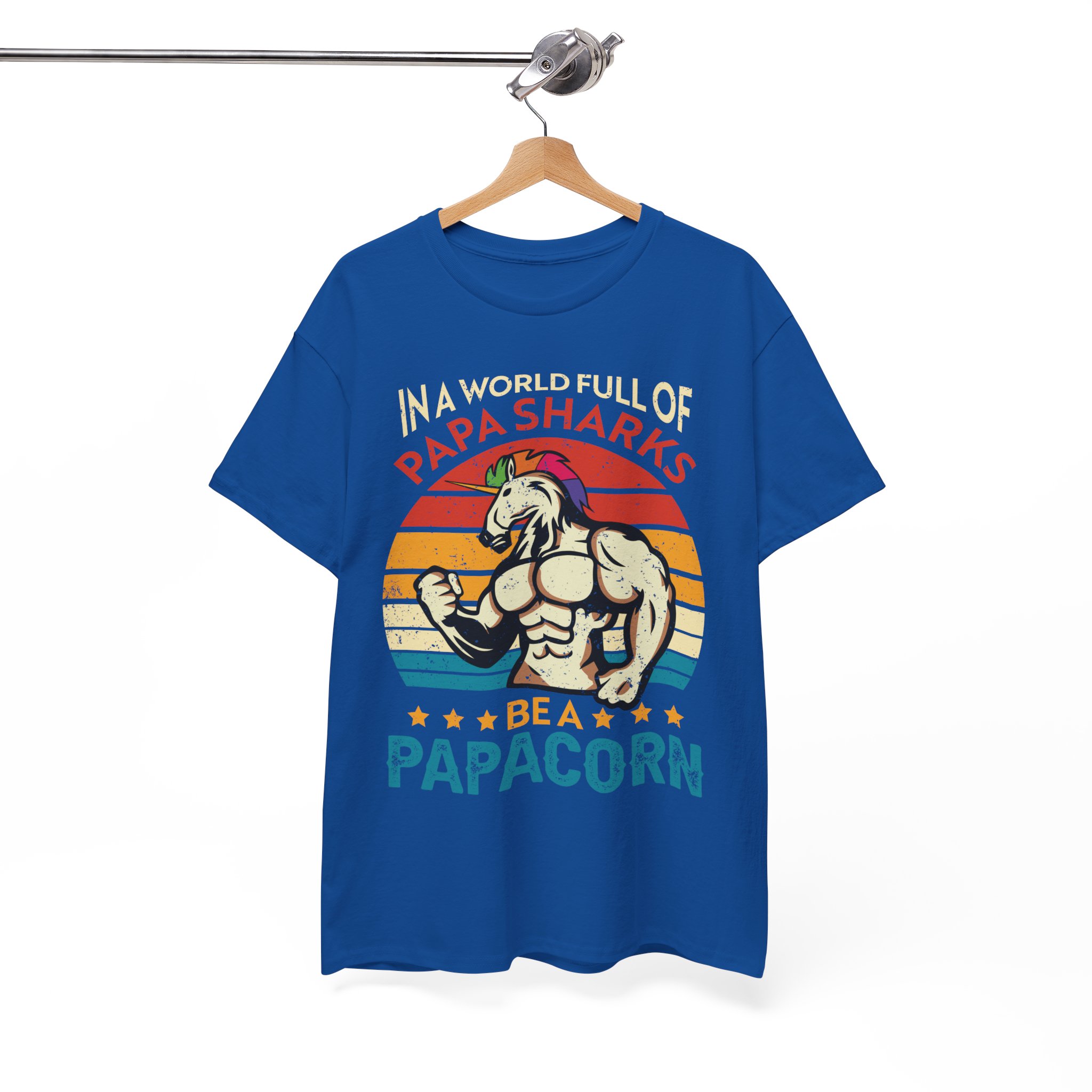 Papa Sharks Be a Papacorn Unicorn Fathers Day Retro T-Shirt - Image 5