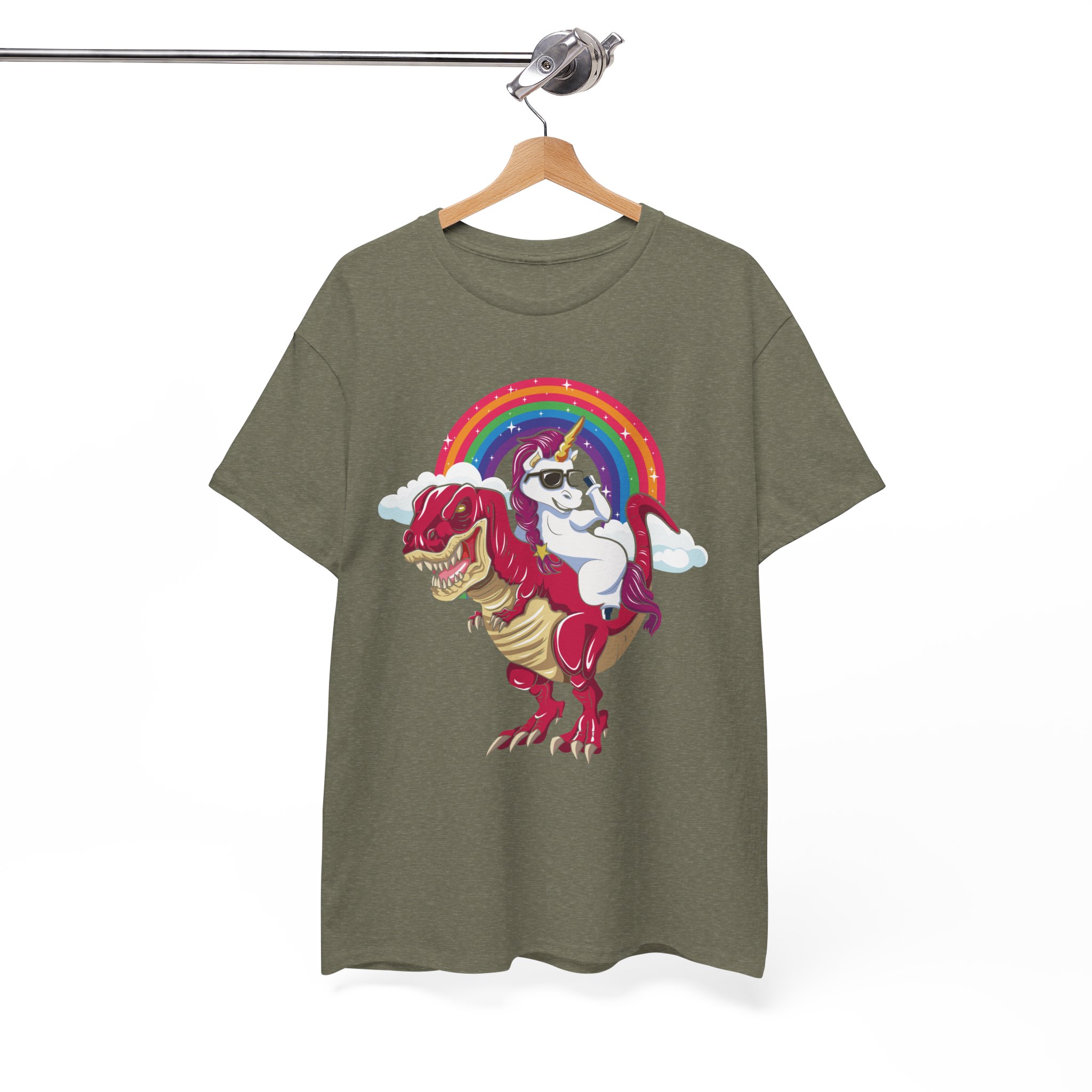 Unicorn Riding Dino T-Rex In the Rainbow T-Shirt - Image 5