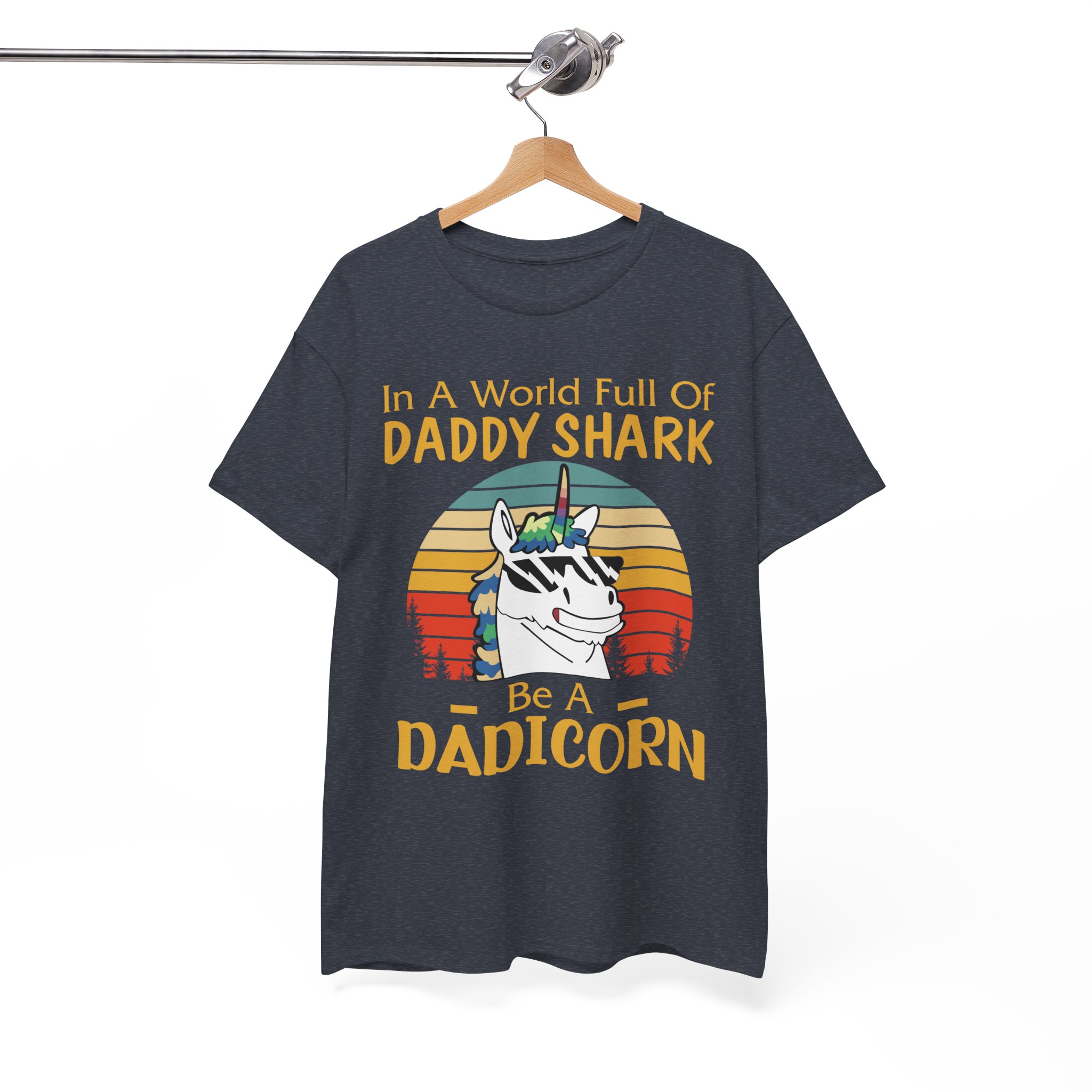 Daddy Shark Be a Dadicorn Retro Unicorn Dad Tee - Image 11