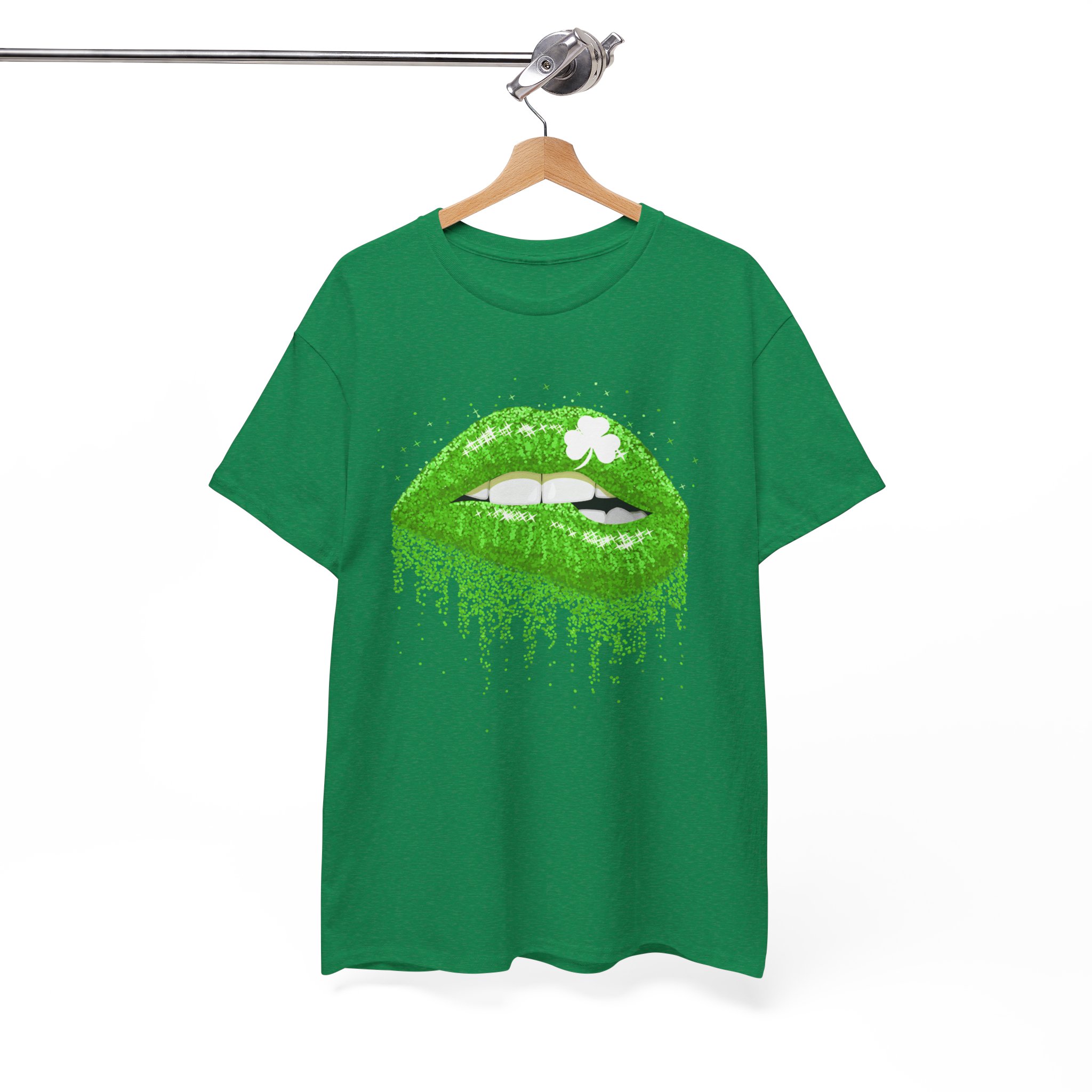 Green Glitter Lips St. Patrick’s Day Kiss T-Shirt - Image 3