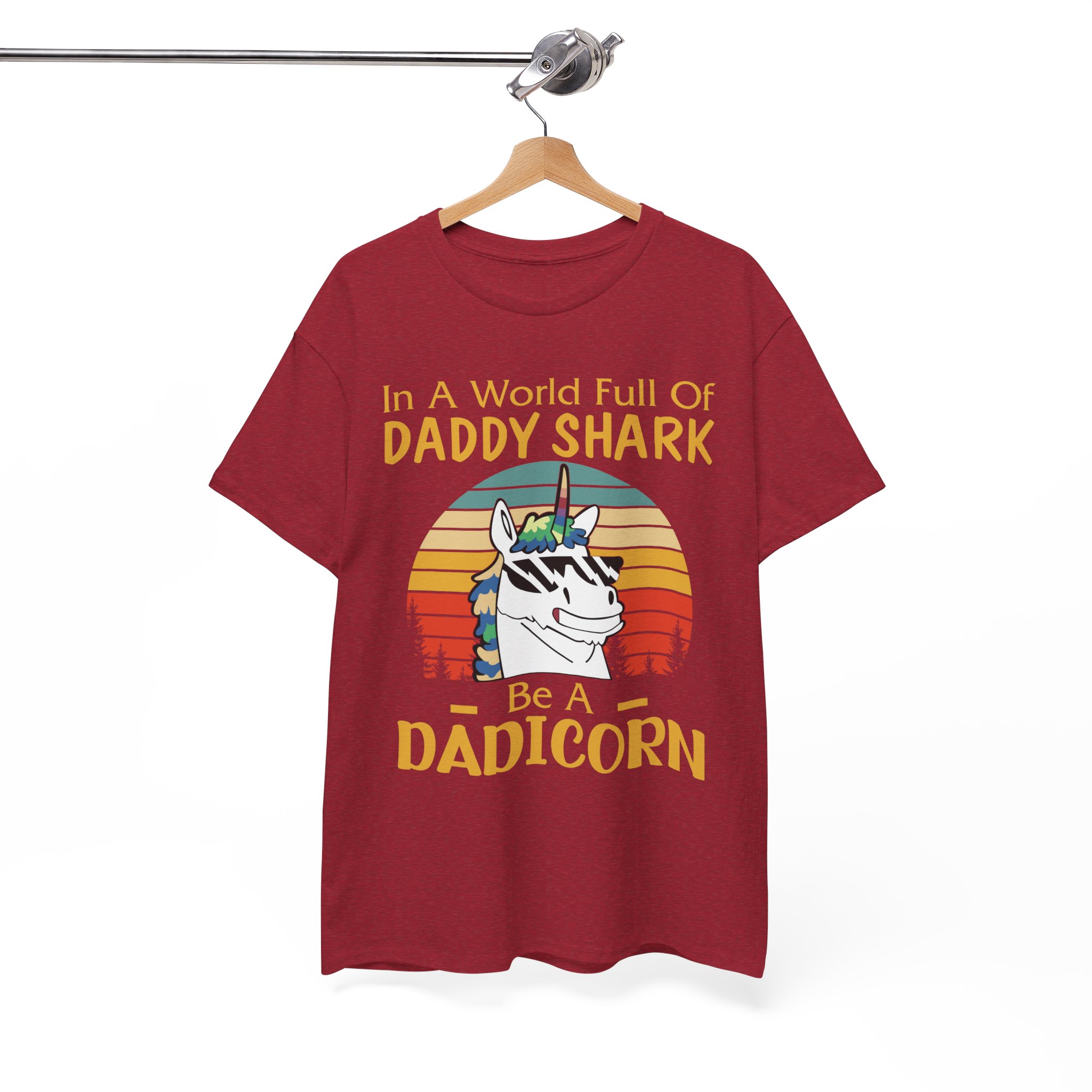 Daddy Shark Be a Dadicorn Retro Unicorn Dad Tee - Image 12