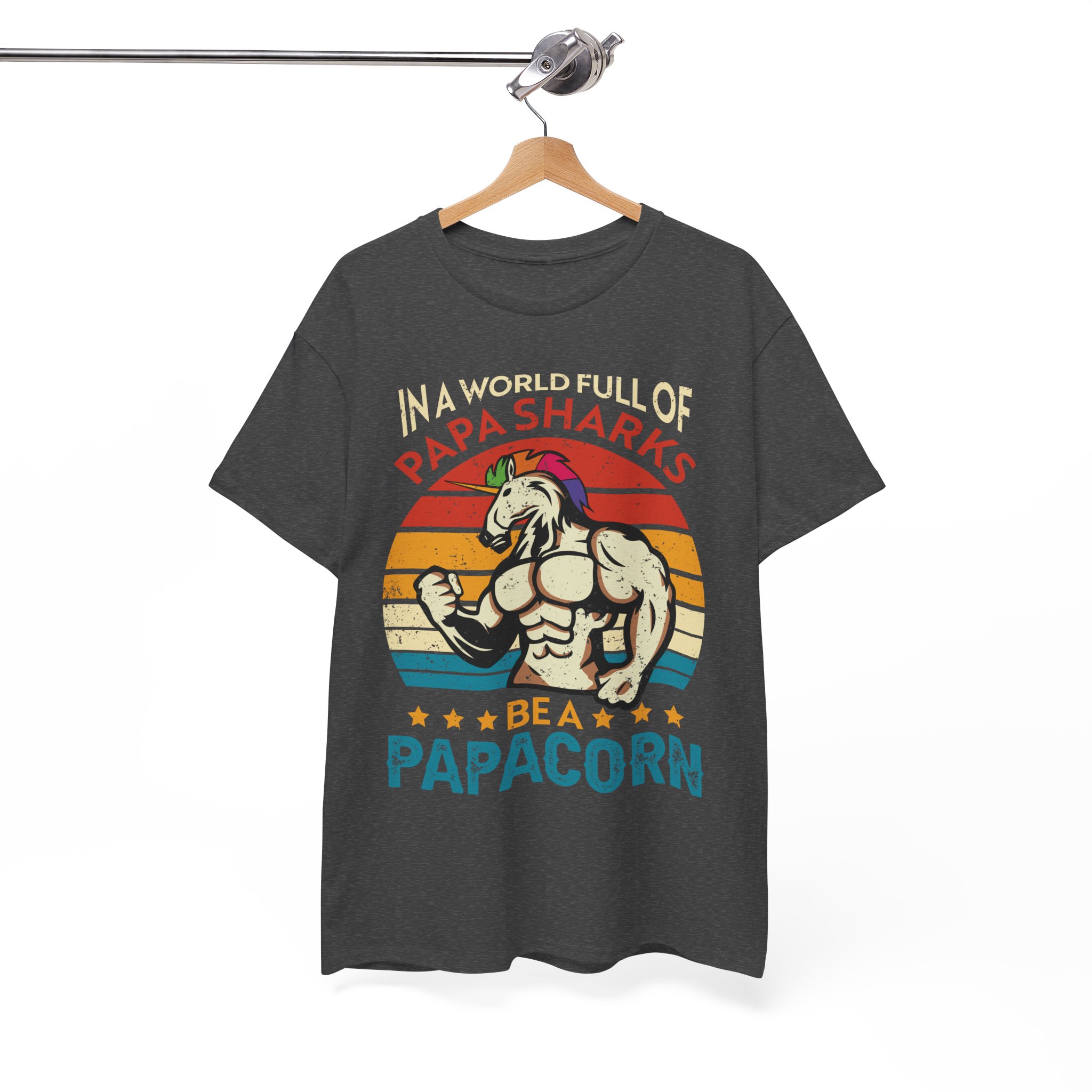 Papa Sharks Be a Papacorn Unicorn Fathers Day Retro T-Shirt - Image 4