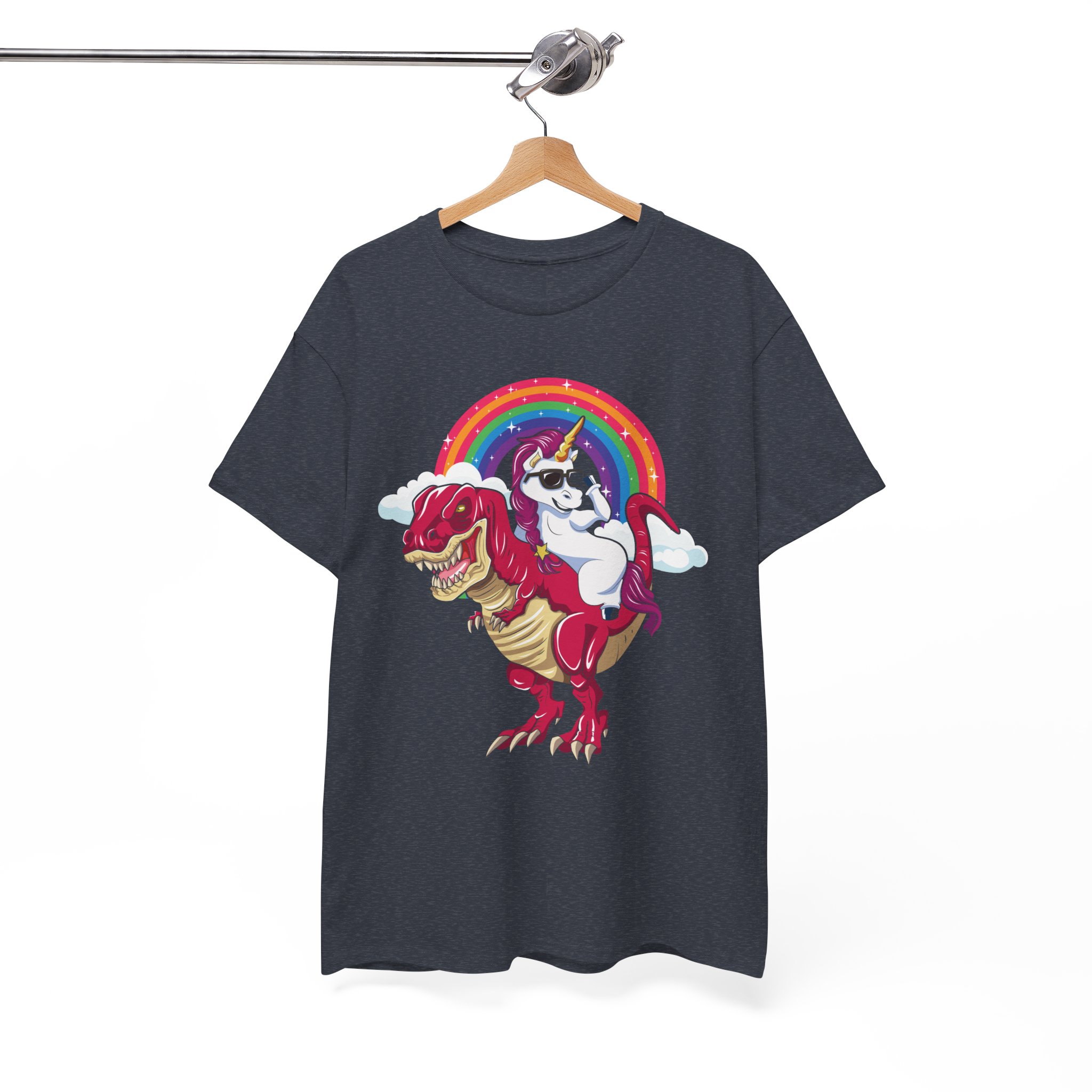 Unicorn Riding Dino T-Rex In the Rainbow T-Shirt