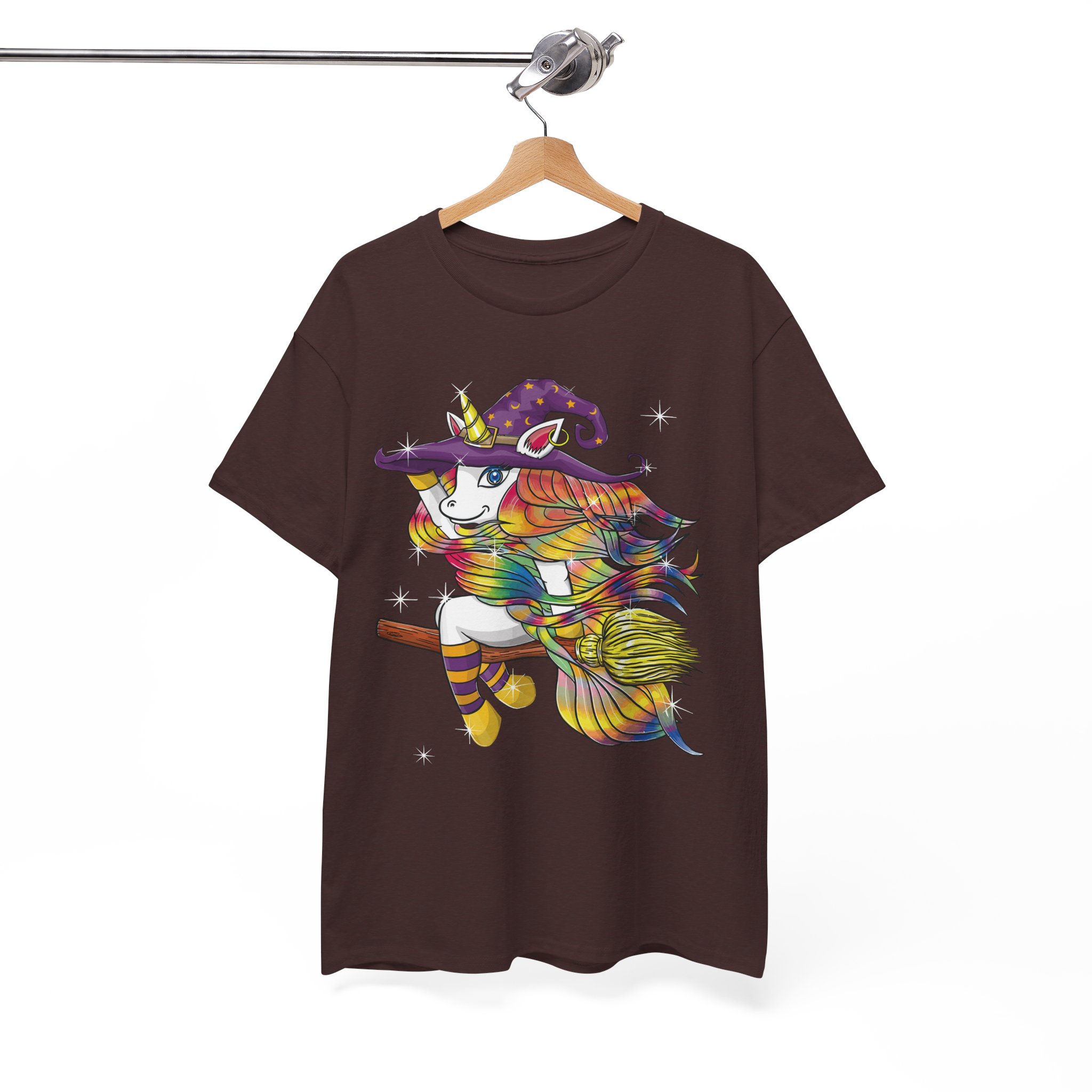 Witch Lady Unicorn Riding Broom Halloween Costume T-Shirt - Image 4