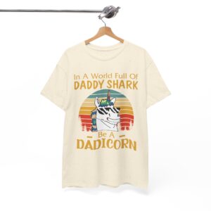 Daddy Shark Be a Dadicorn Retro Unicorn Dad Tee