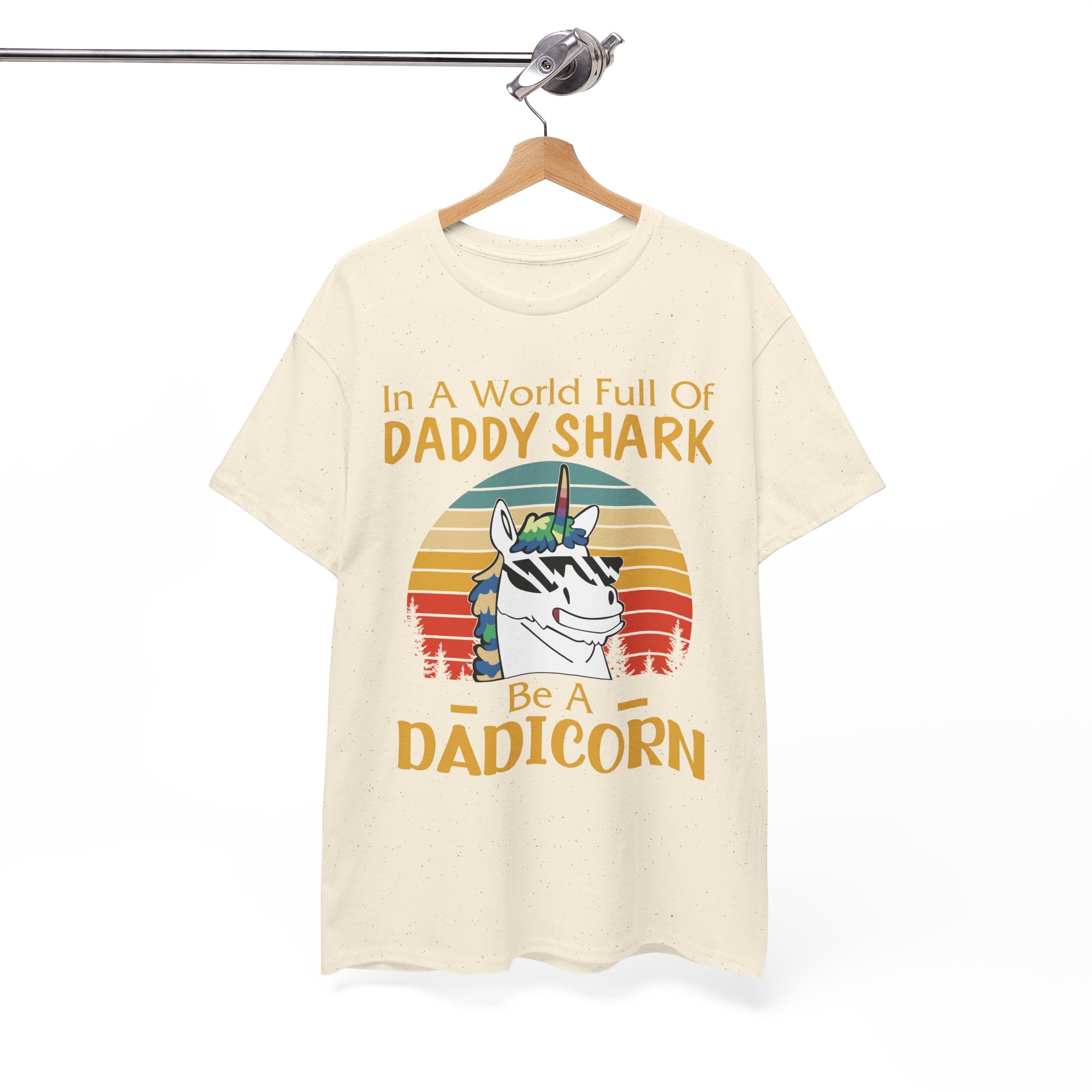 Daddy Shark Be a Dadicorn Retro Unicorn Dad Tee